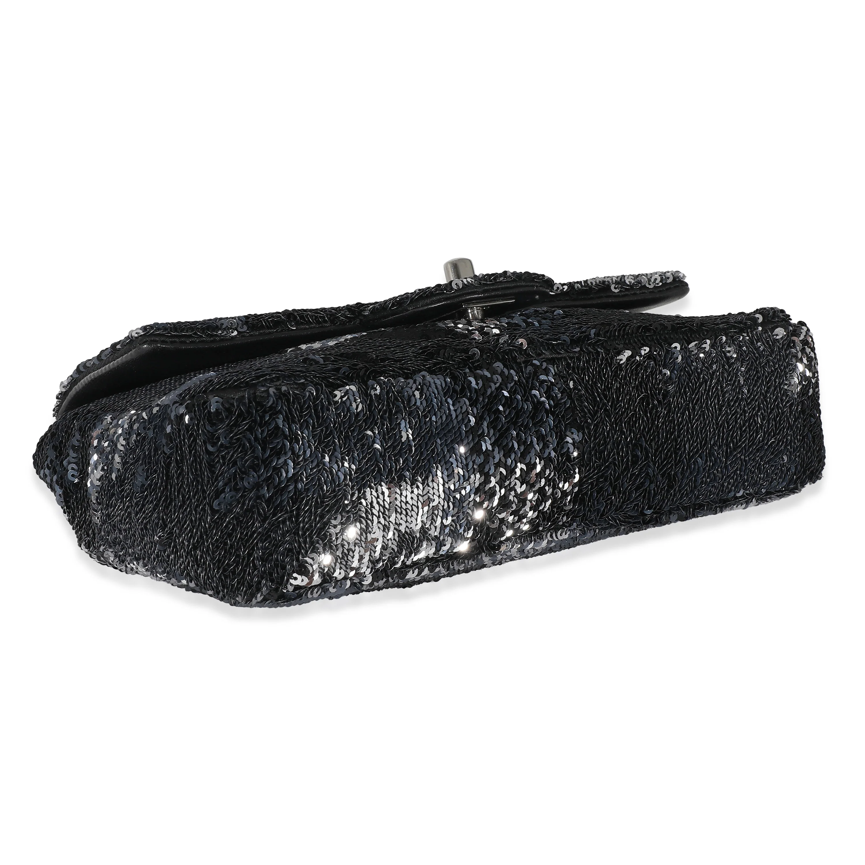Chanel Black Silver Plaid Sequin Single Flap Bag - Image 7