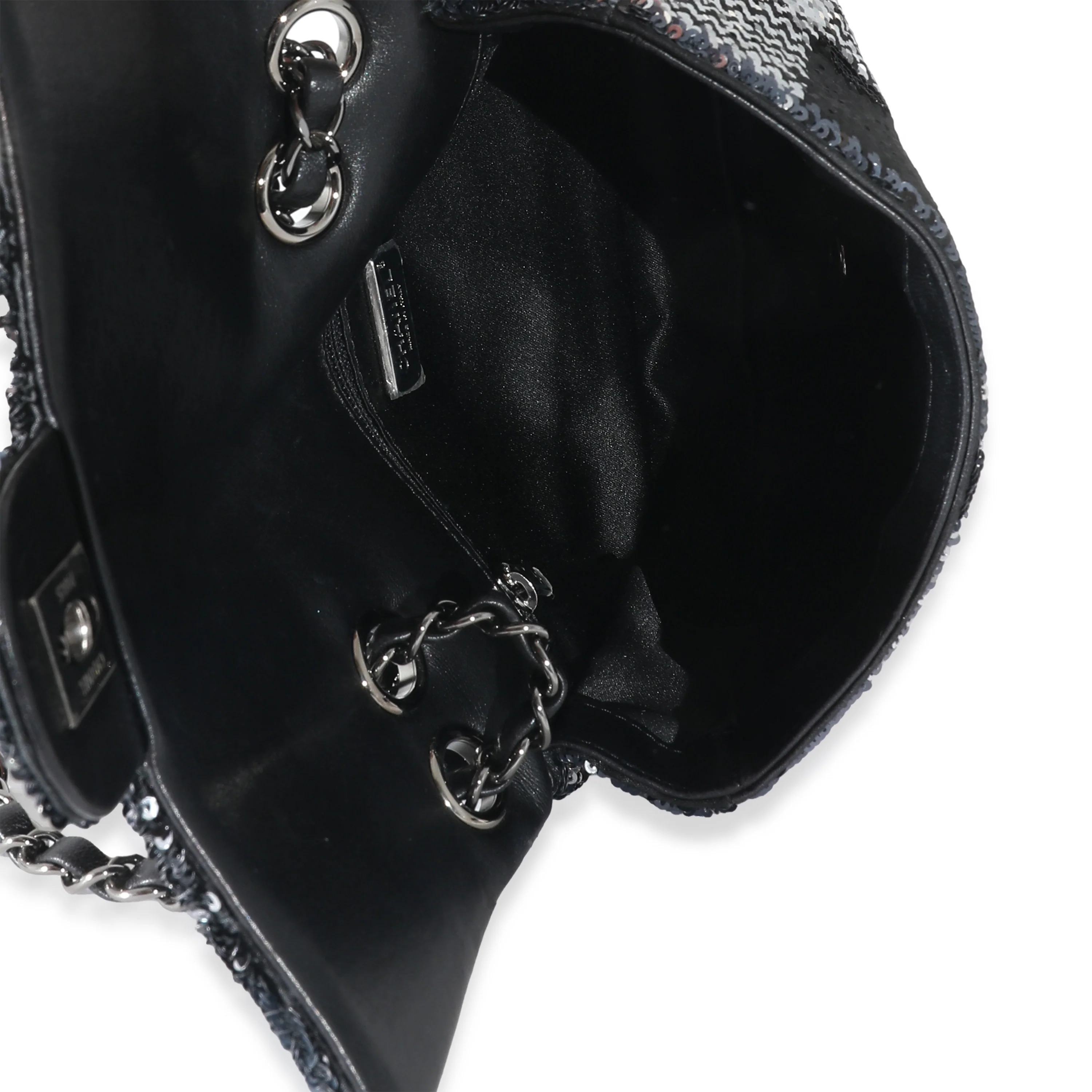 Chanel Black Silver Plaid Sequin Single Flap Bag - Image 8