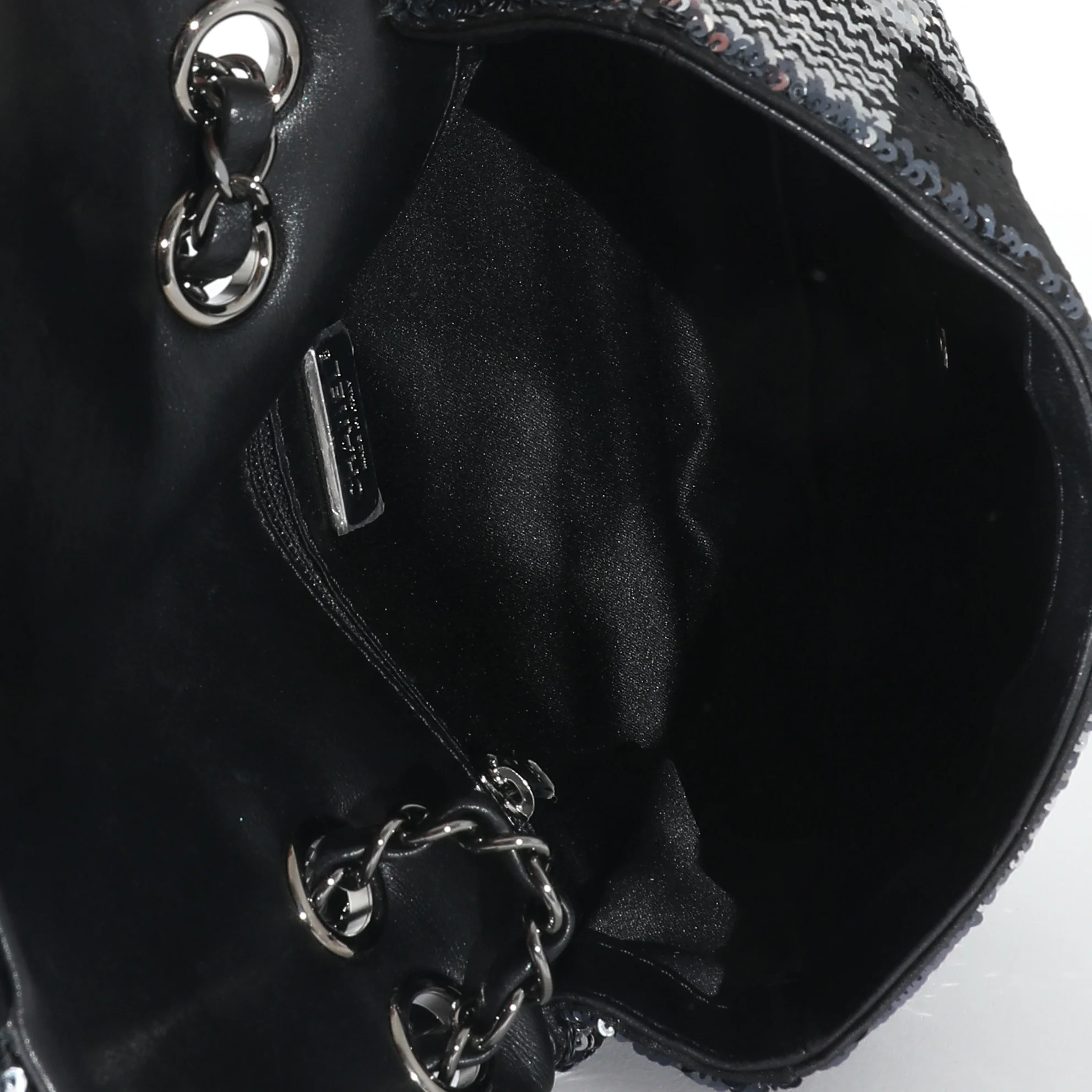 Chanel Black Silver Plaid Sequin Single Flap Bag - Image 9