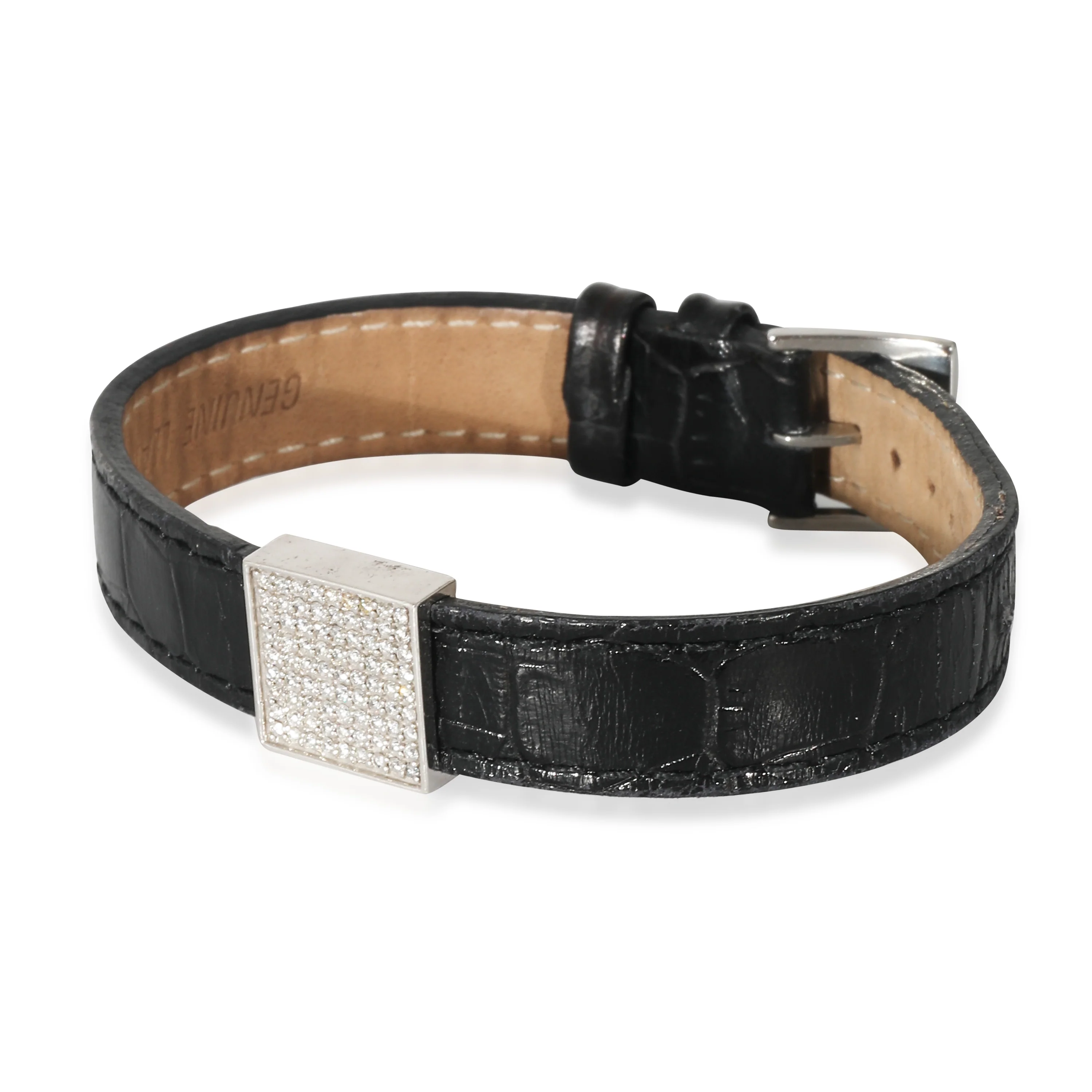 Leather Bracelet in 14K White Gold 0.4 CTW - Image 2