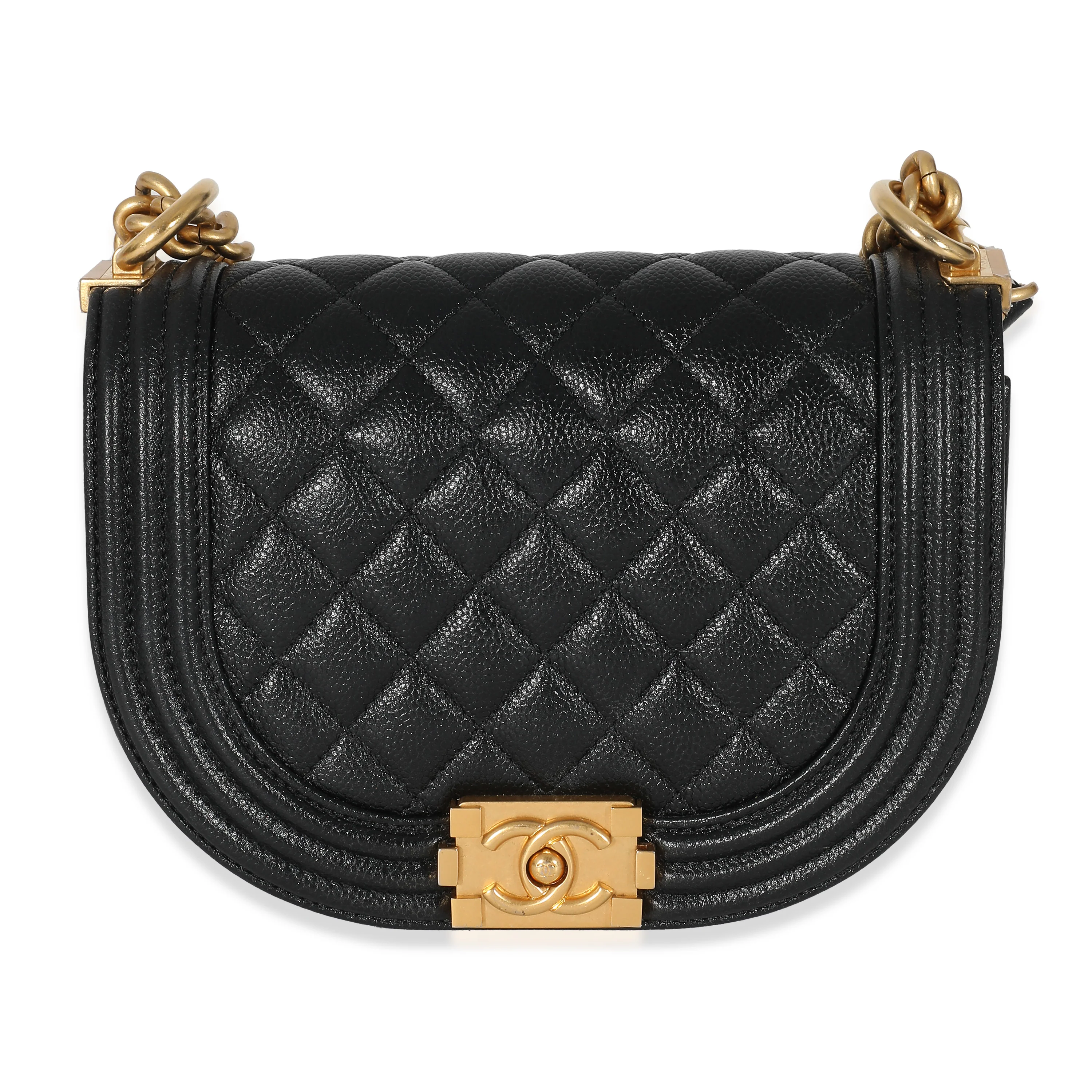 Chanel Black Quilted Caviar Small Boy Messenger