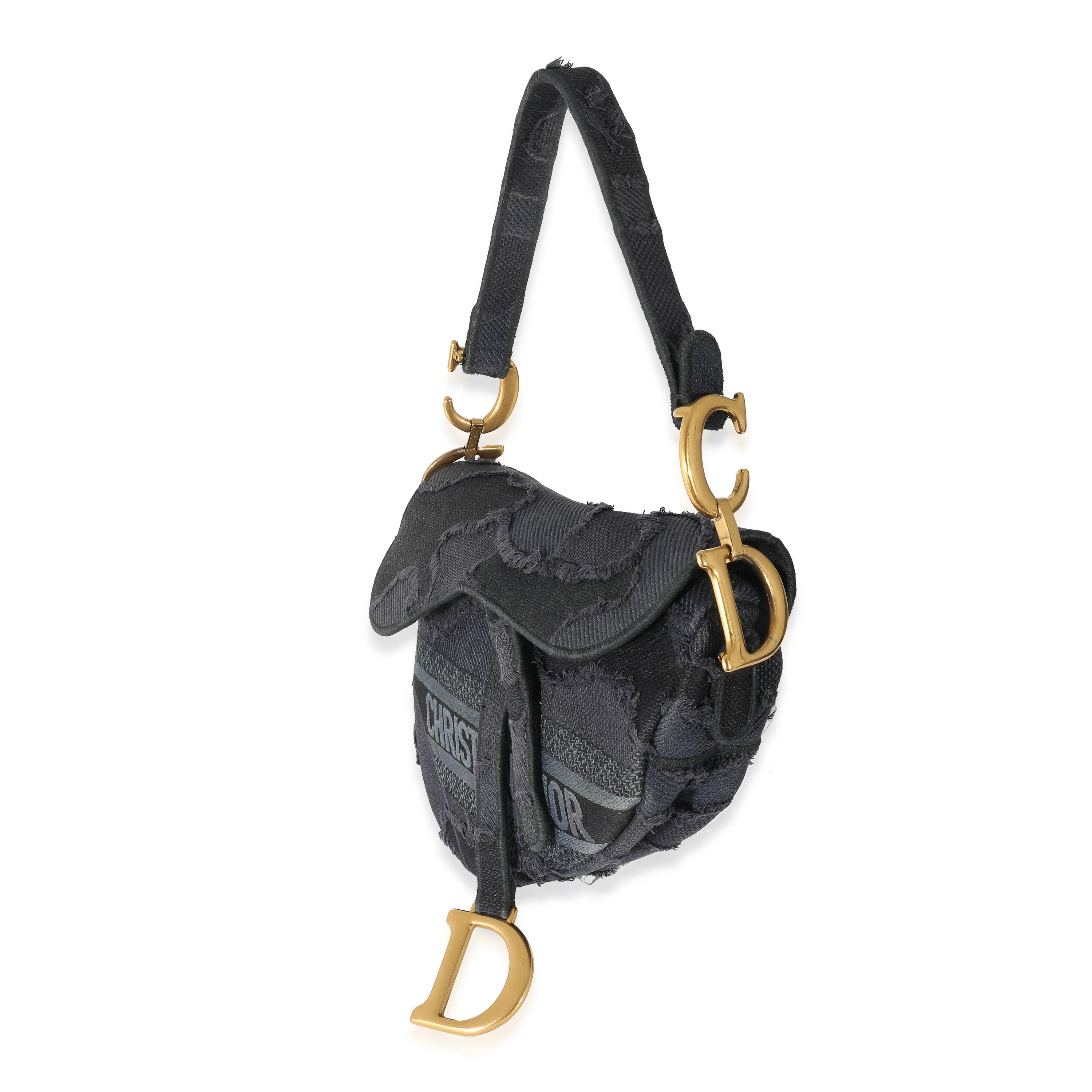 Christian Dior Navy Embroidered Camouflage Canvas Saddle Bag - Image 2