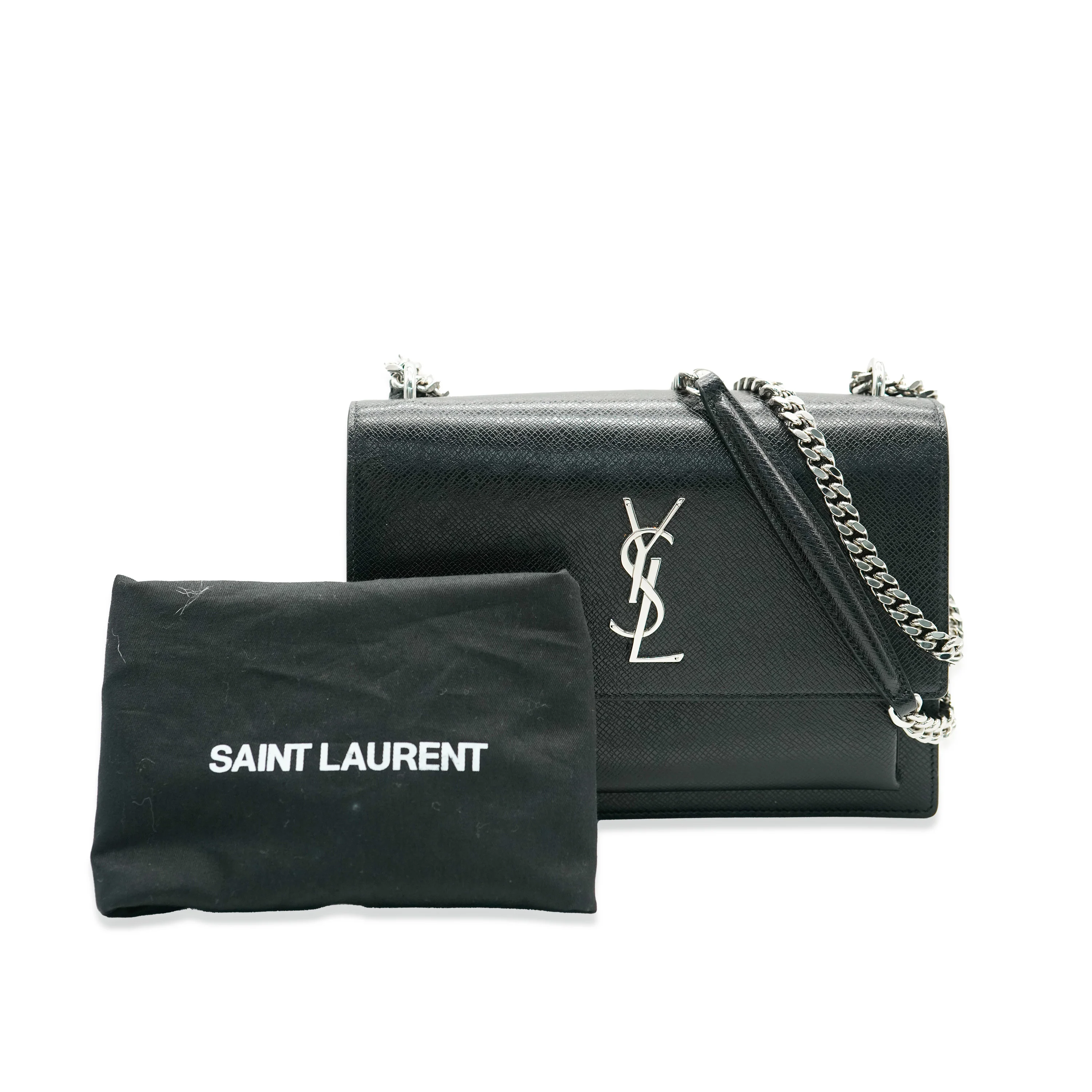 Saint Laurent Black Coated Bark Leather Medium Sunset - Image 8