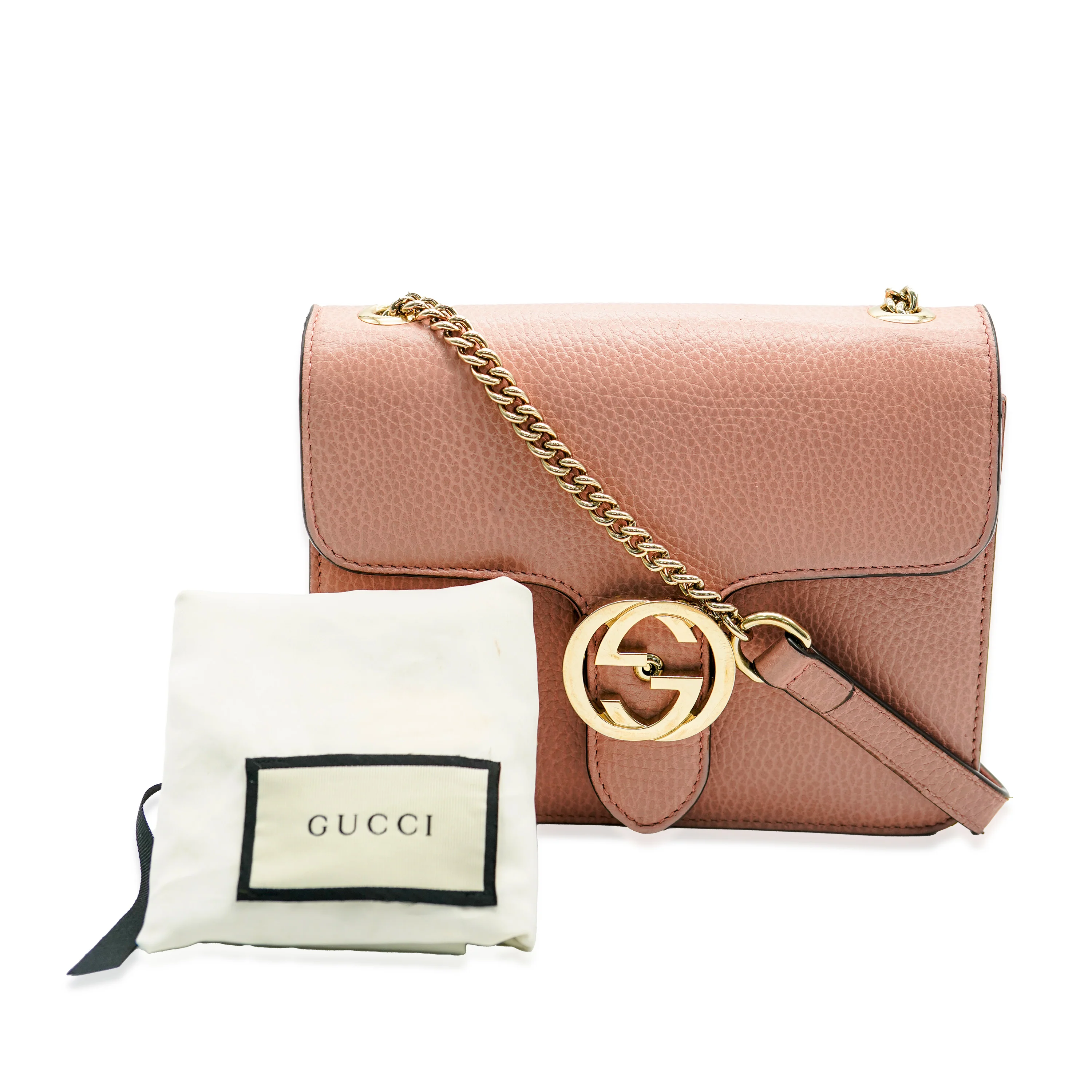 Soft Pink Dollar Calfskin Small Interlocking G Chain Bag - Image 10