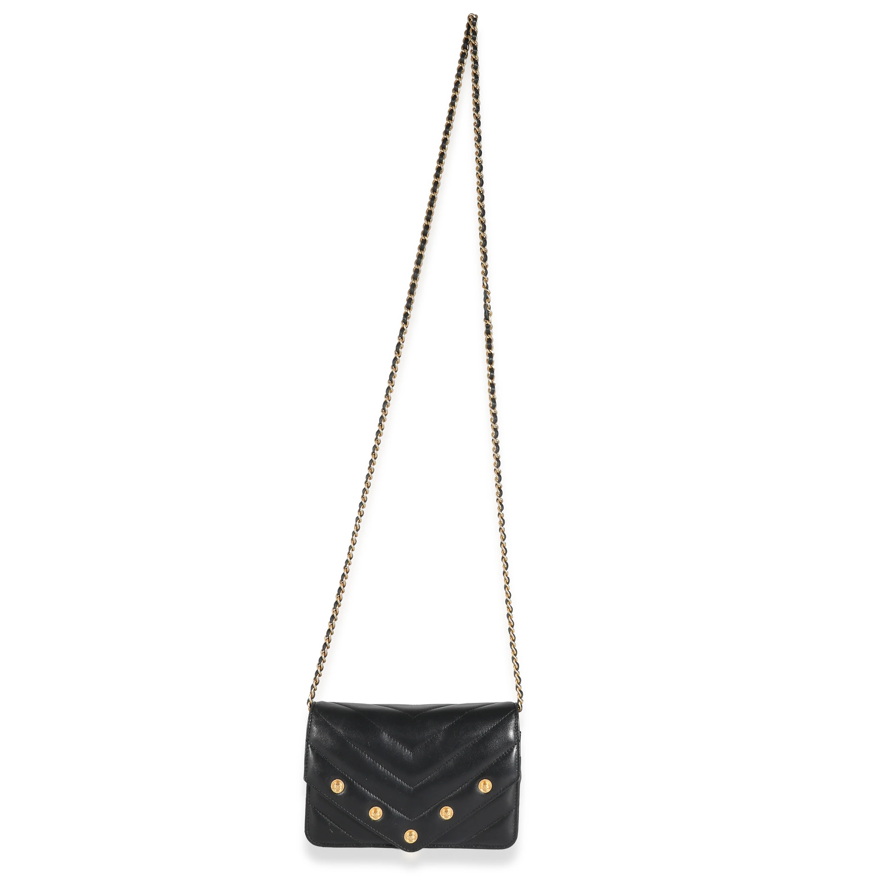 Chanel Black Lambskin Chevron CC Button Wallet On Chain - Image 4