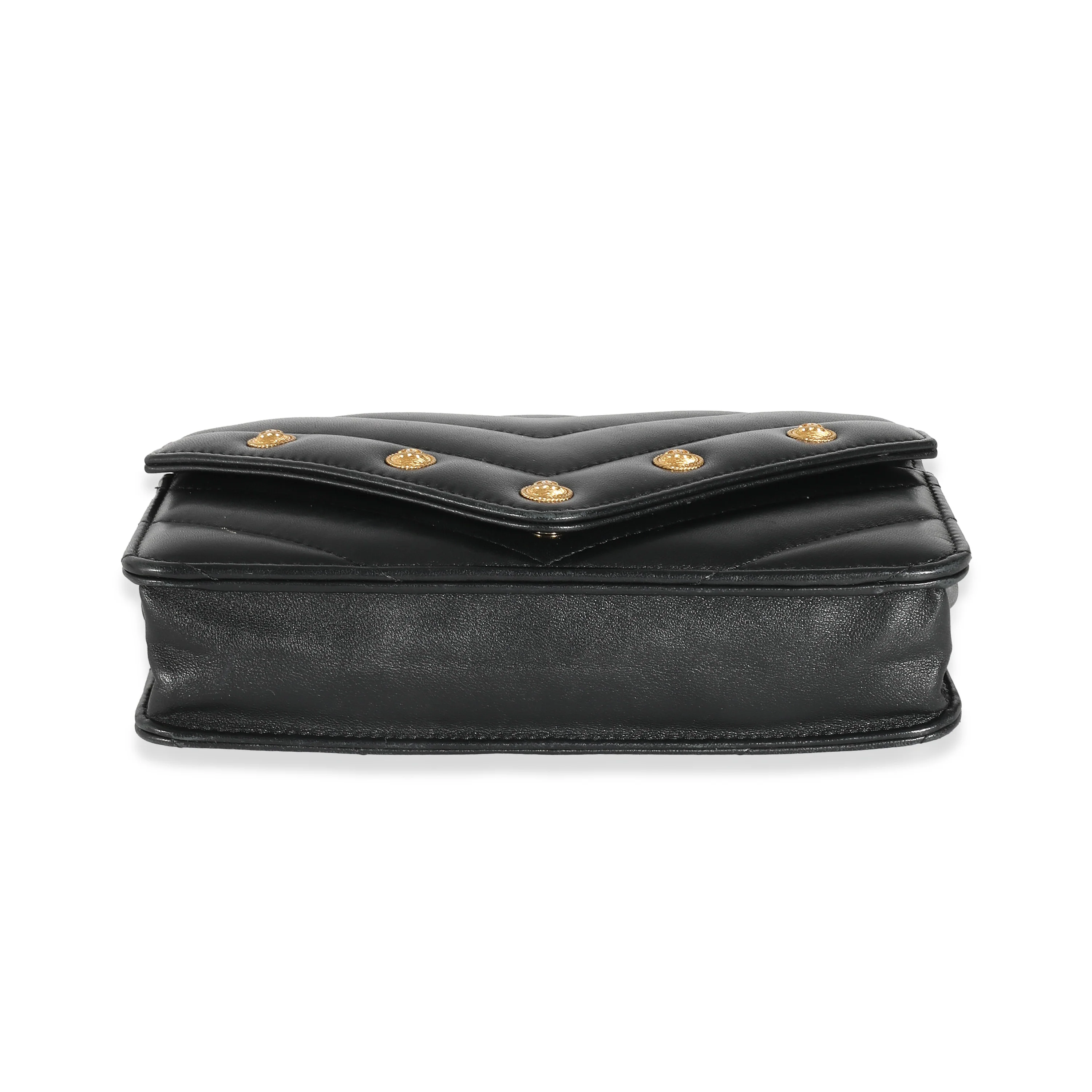 Chanel Black Lambskin Chevron CC Button Wallet On Chain - Image 5