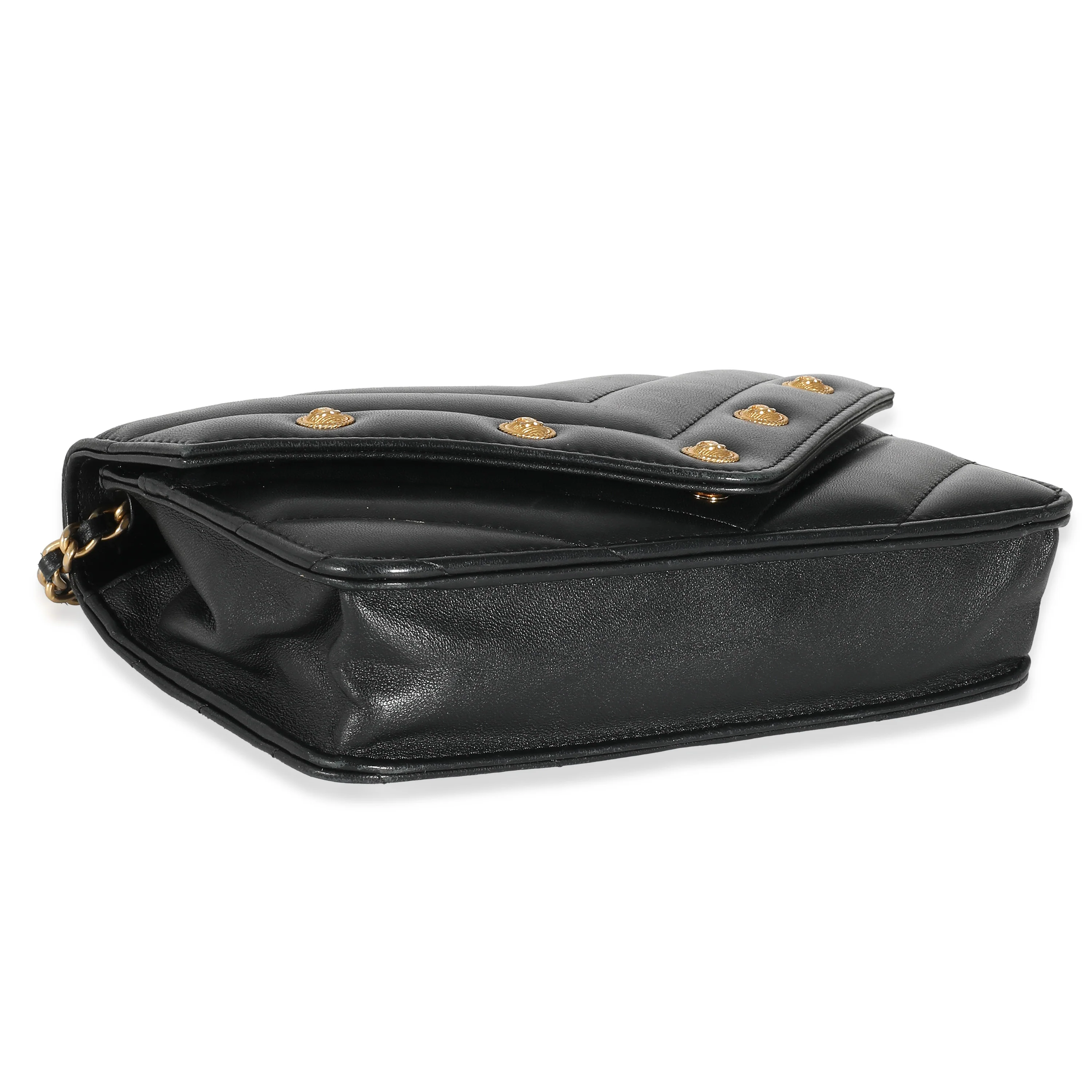 Chanel Black Lambskin Chevron CC Button Wallet On Chain - Image 6
