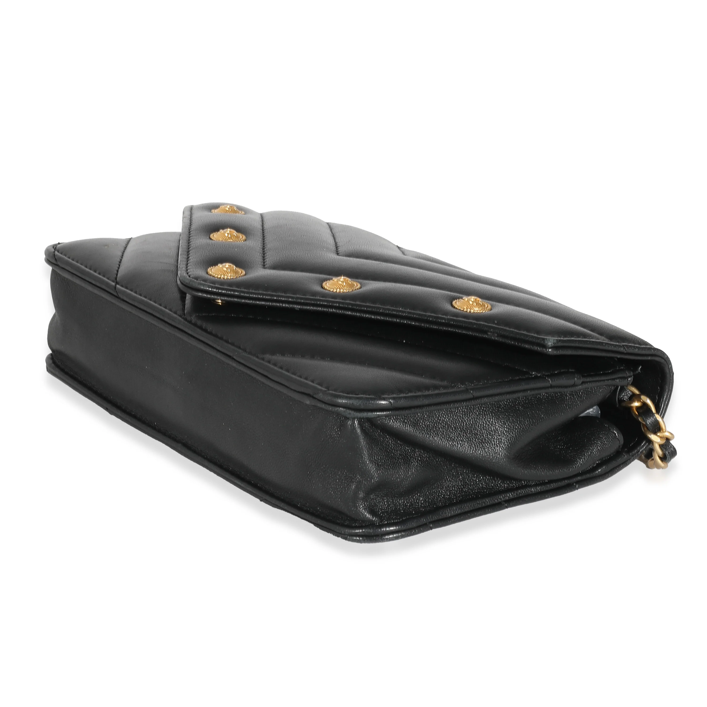 Chanel Black Lambskin Chevron CC Button Wallet On Chain - Image 7