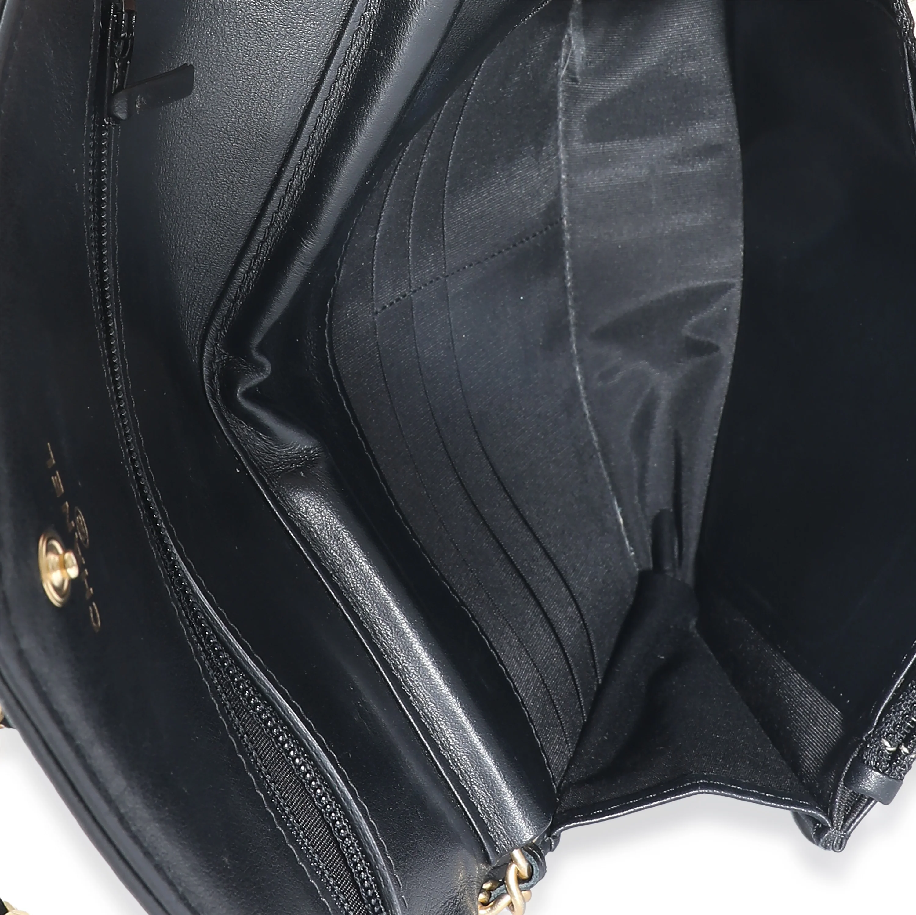 Chanel Black Lambskin Chevron CC Button Wallet On Chain - Image 9
