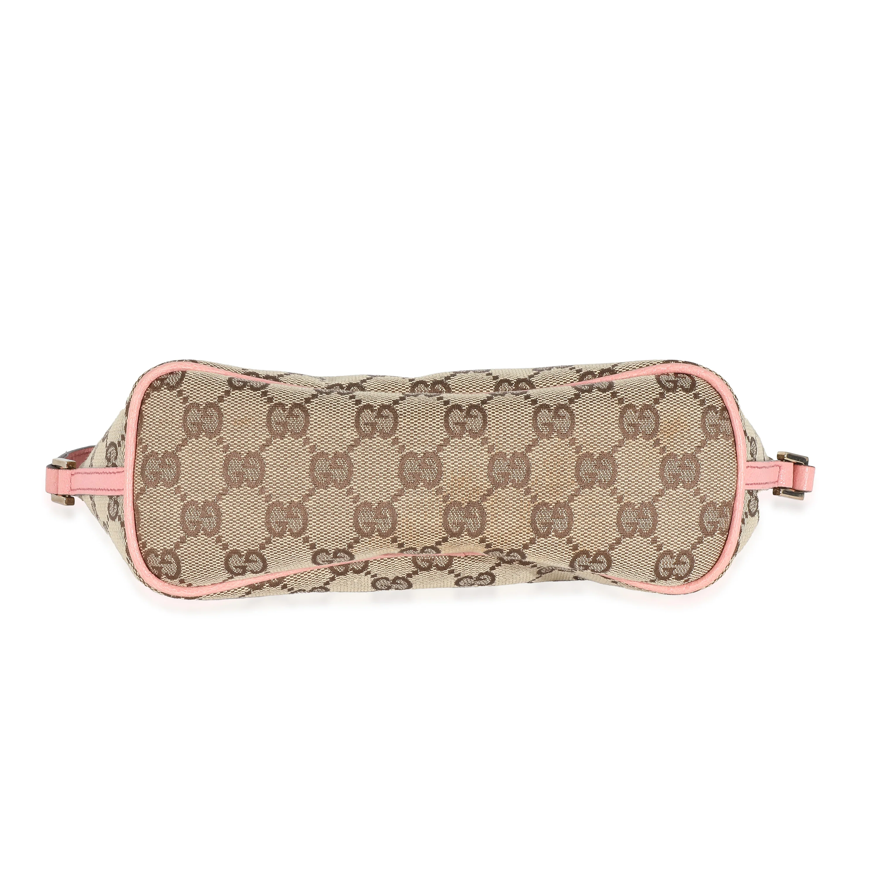 Gucci Pink Leather Beige GG Canvas Boat Pochette - Image 6