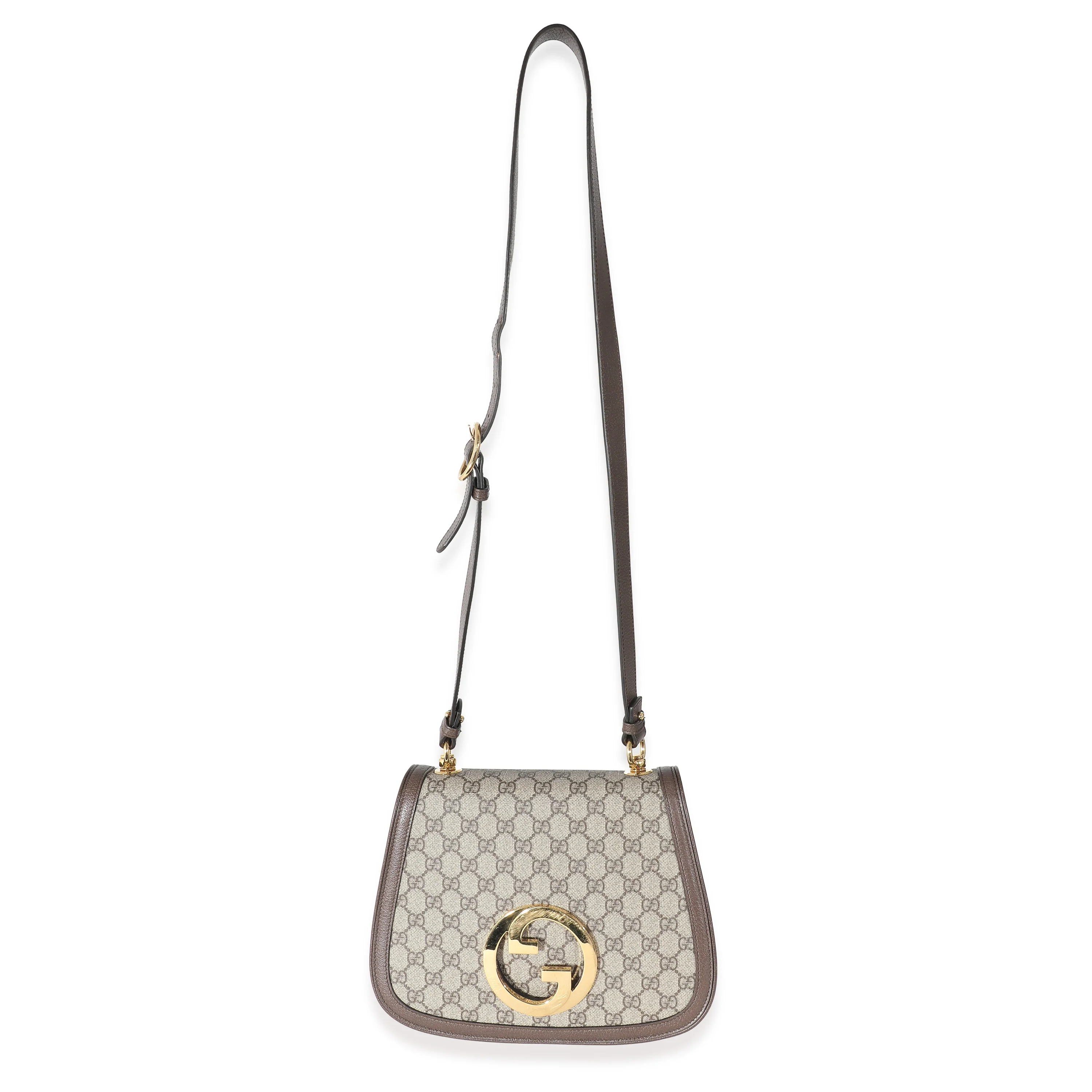 Gucci Beige GG Supreme Calfskin Web Medium Blondie Shoulder Flap Bag - Image 6