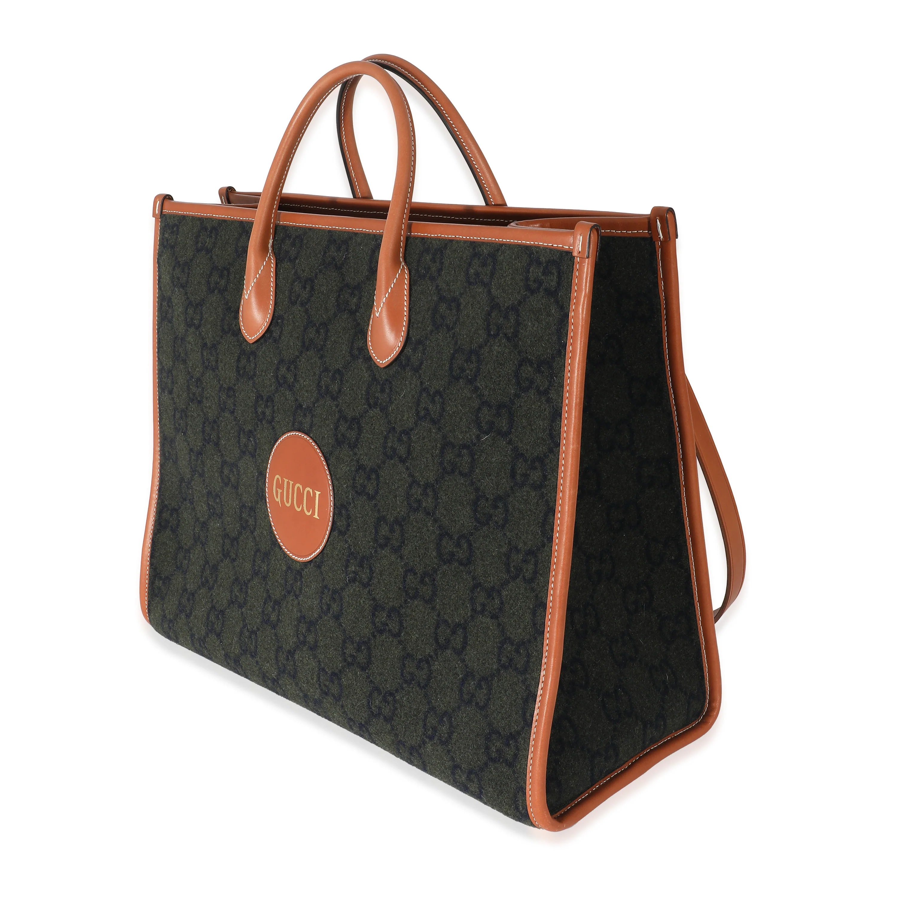 Gucci Khaki GG Felt Large Script Logo Tote - Image 2