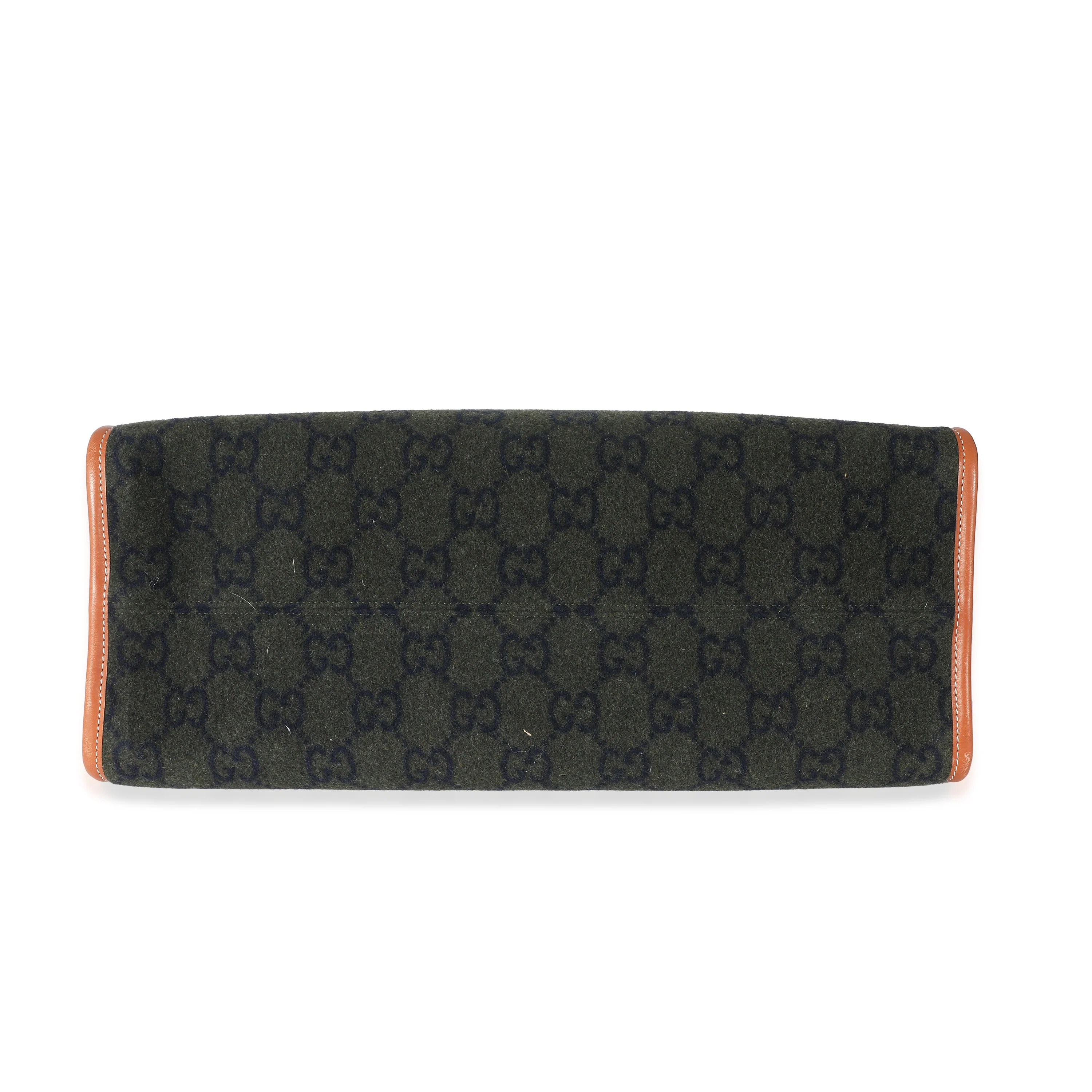 Gucci Khaki GG Felt Large Script Logo Tote - Image 3