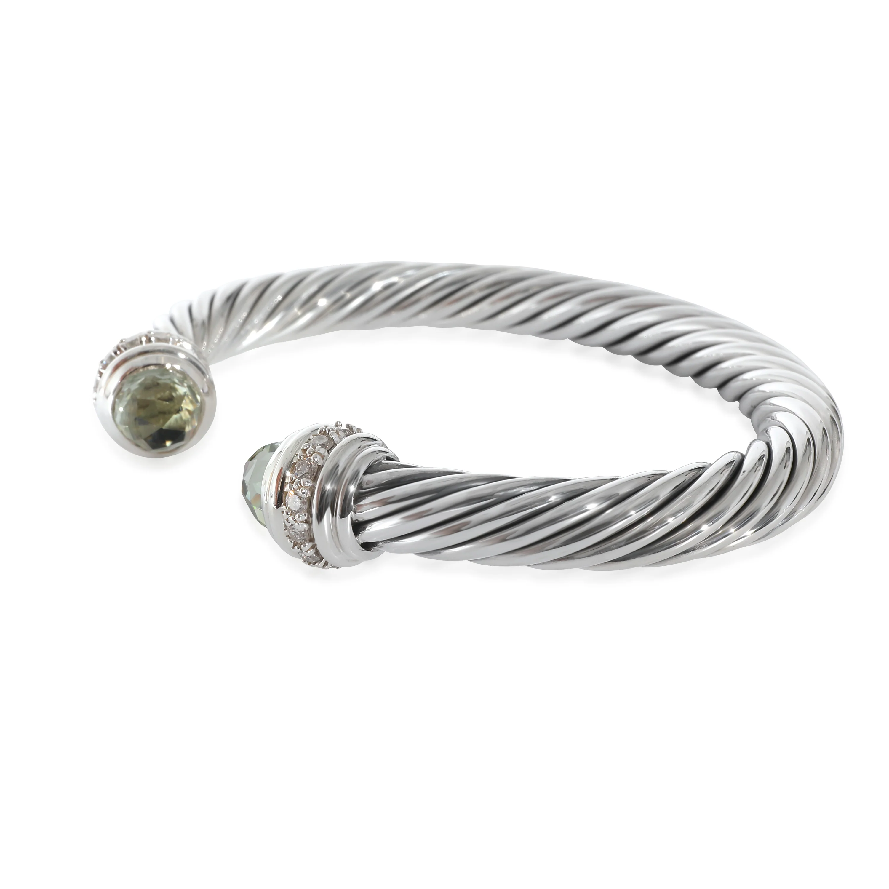 David Yurman Prasiolite Diamond 7mm Cable Bracelet in Sterling Silver 0.41 CTW - Image 2