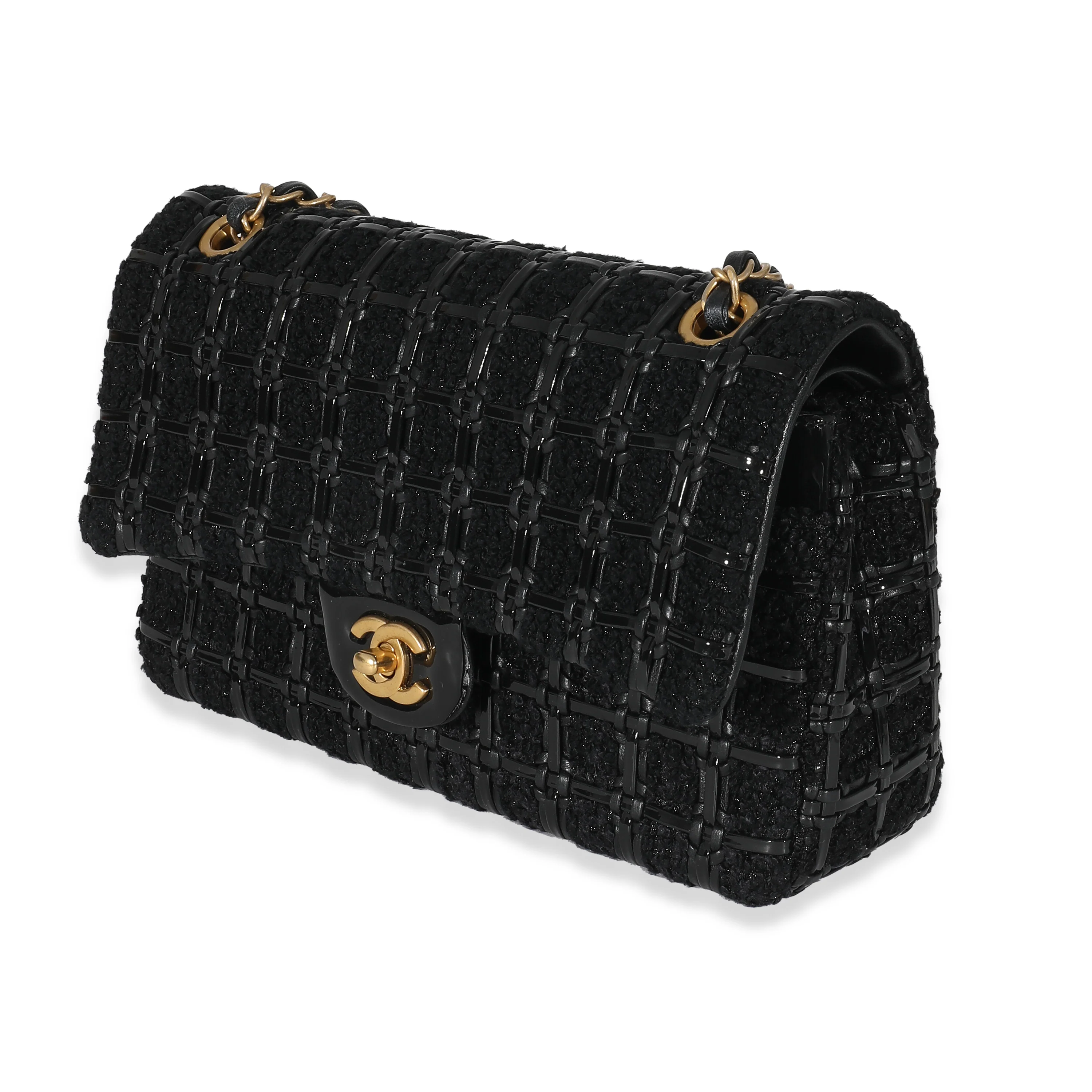 Chanel Black Tweed Woven Leather Medium Classic Double Flap Bag - Image 2