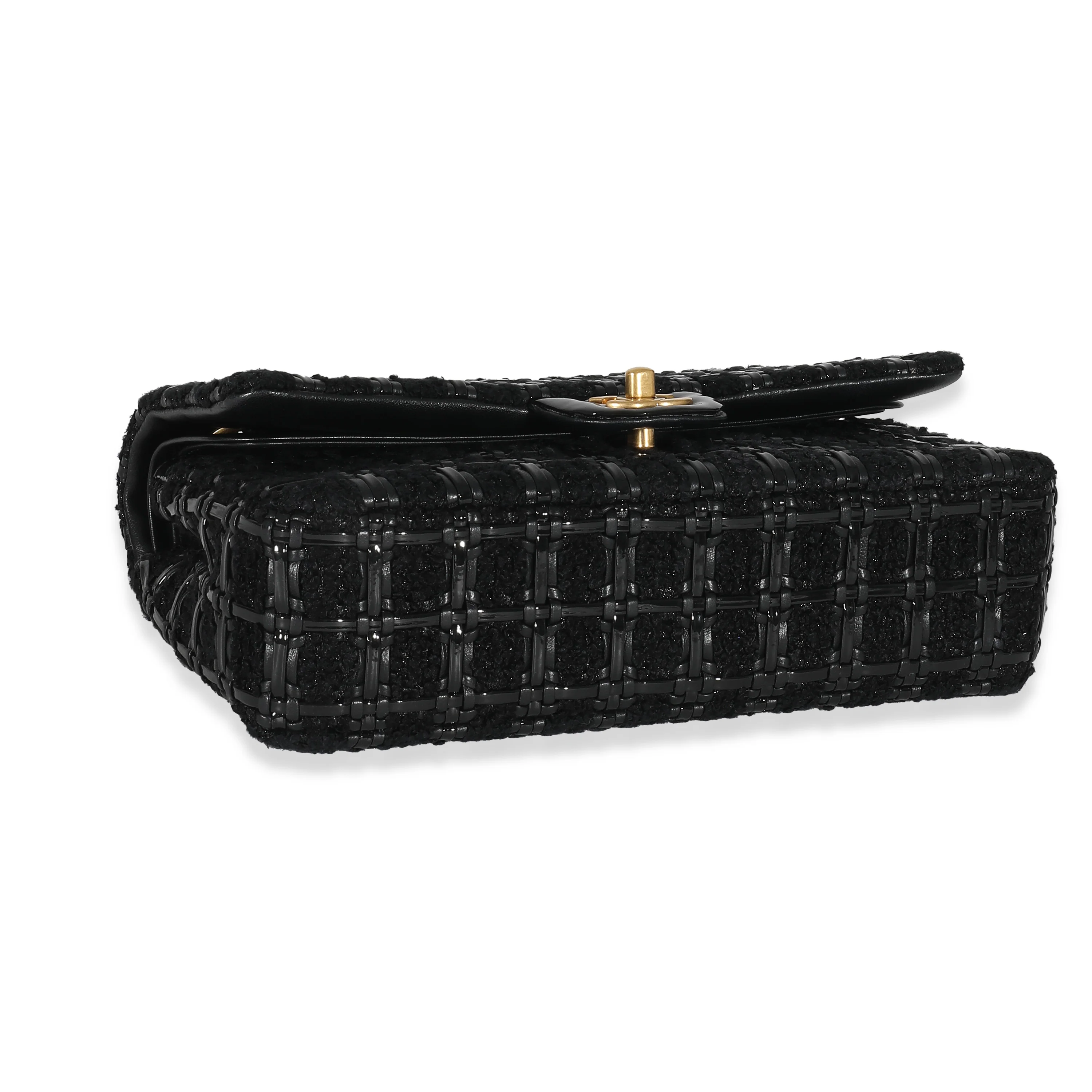 Chanel Black Tweed Woven Leather Medium Classic Double Flap Bag - Image 3