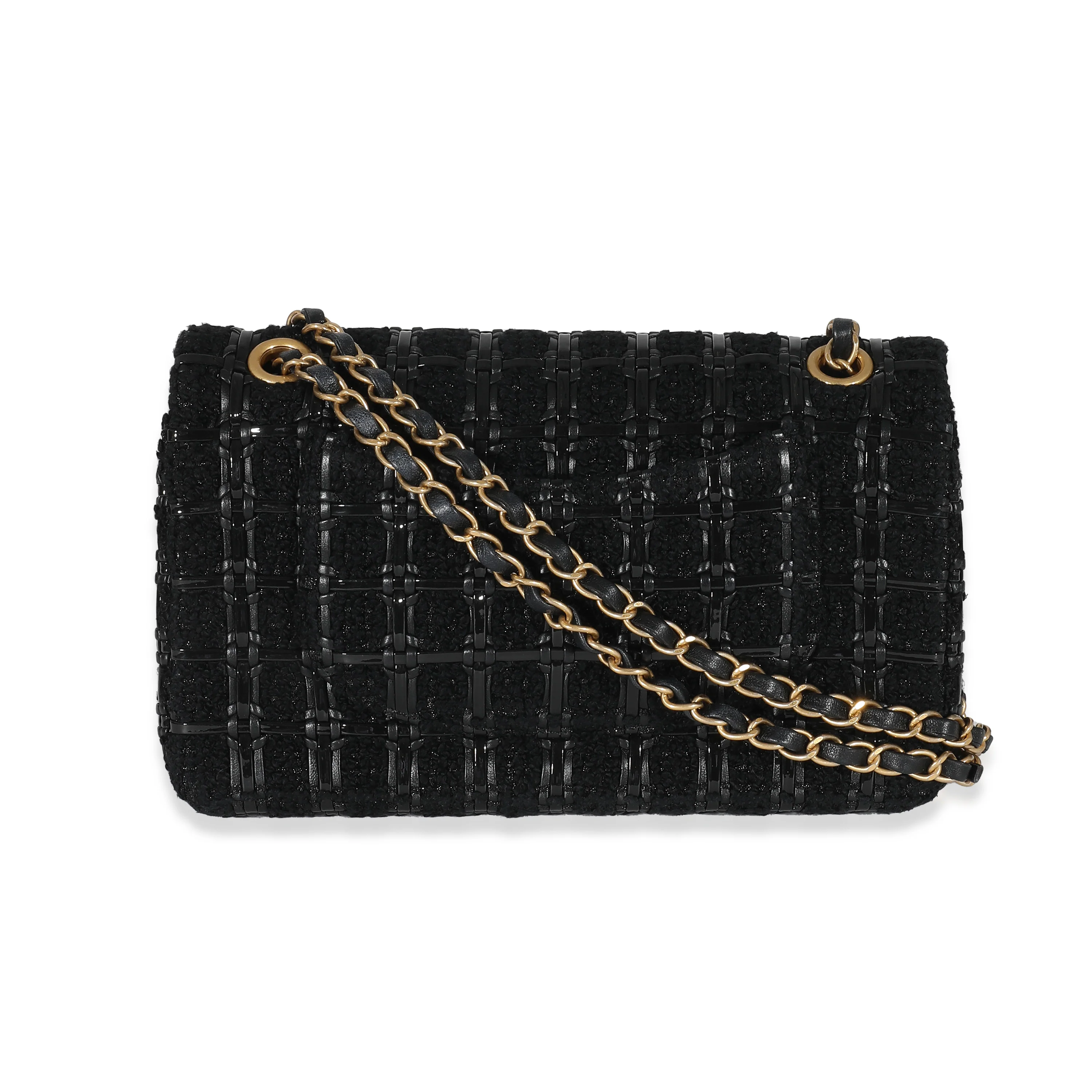 Chanel Black Tweed Woven Leather Medium Classic Double Flap Bag - Image 4