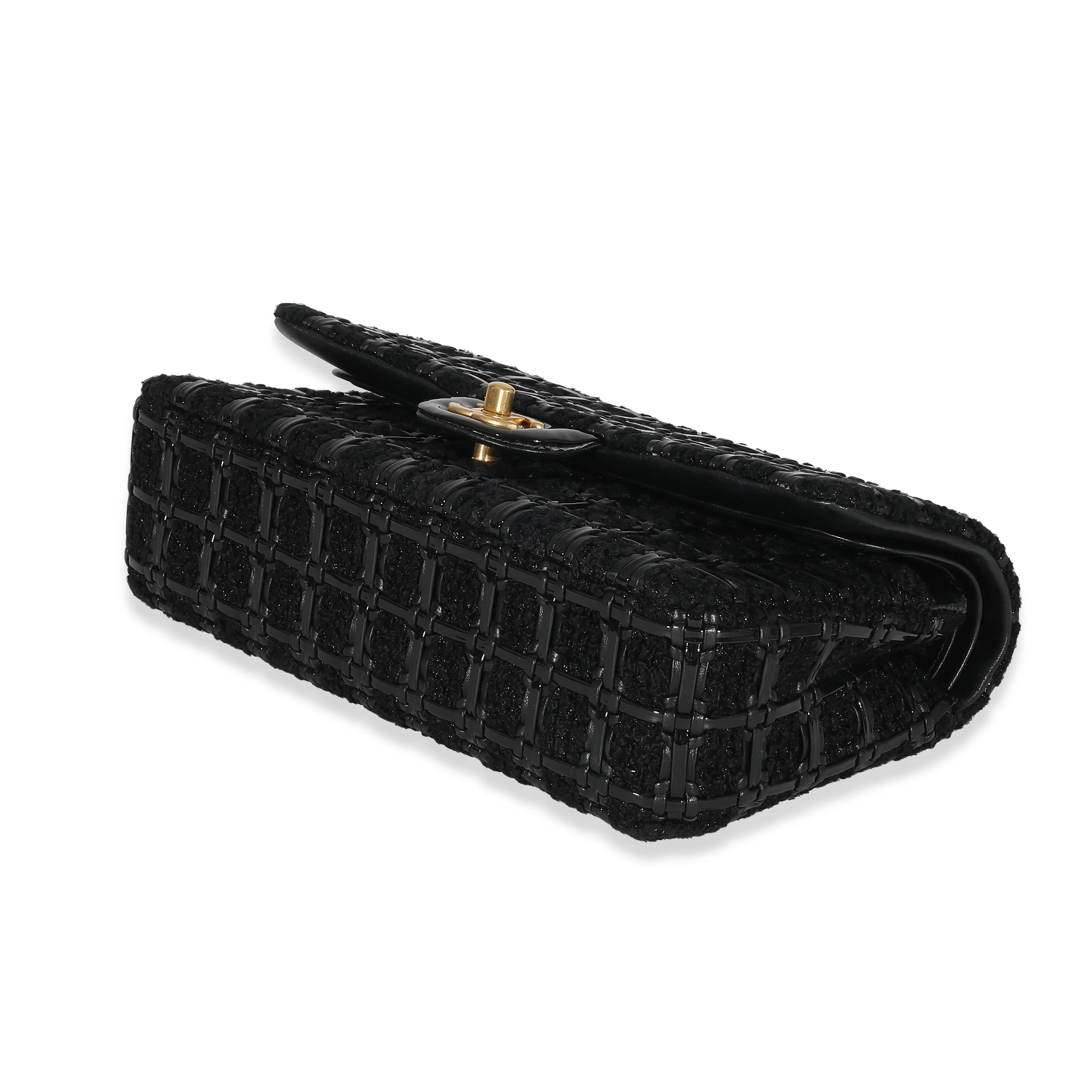 Chanel Black Tweed Woven Leather Medium Classic Double Flap Bag - Image 5