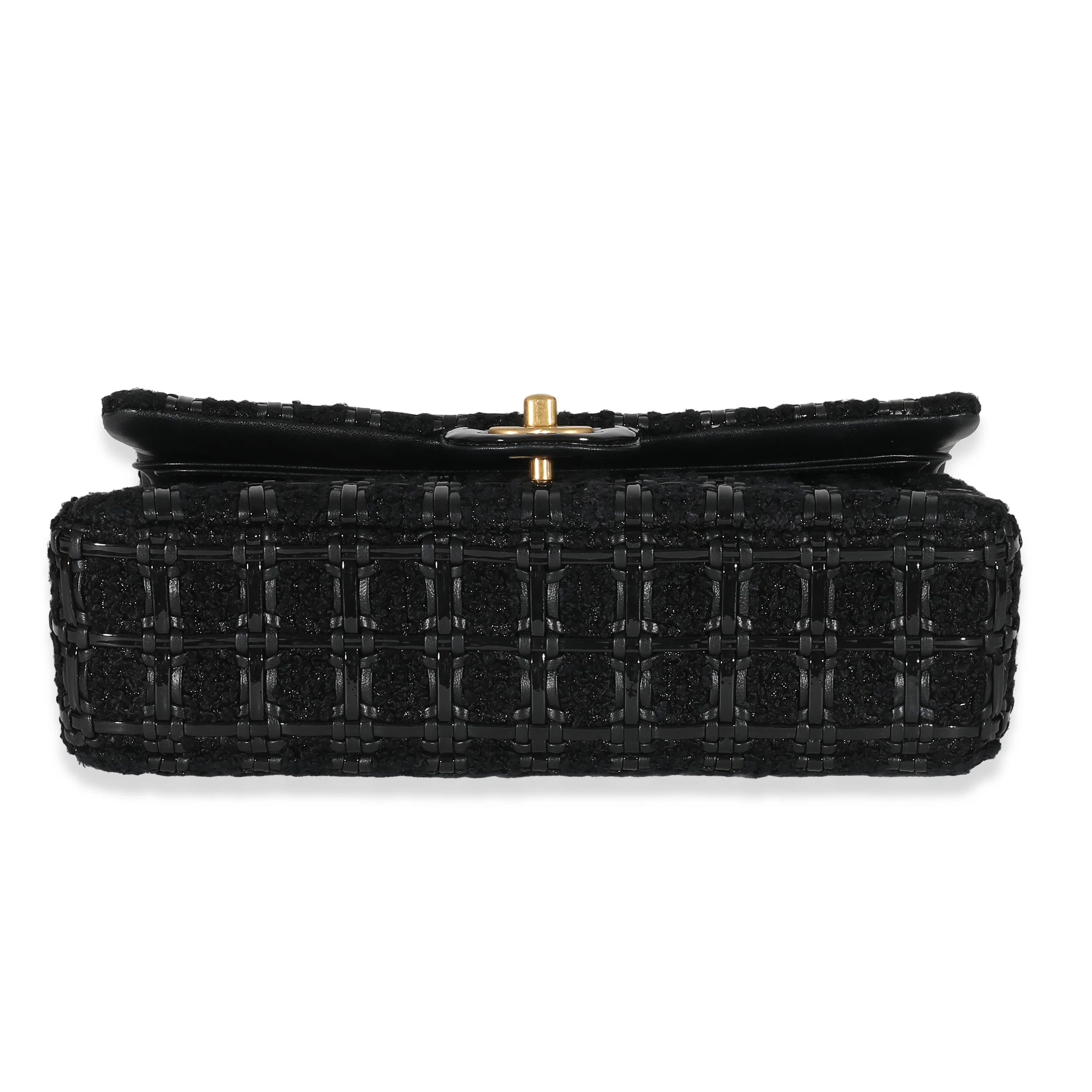 Chanel Black Tweed Woven Leather Medium Classic Double Flap Bag - Image 6