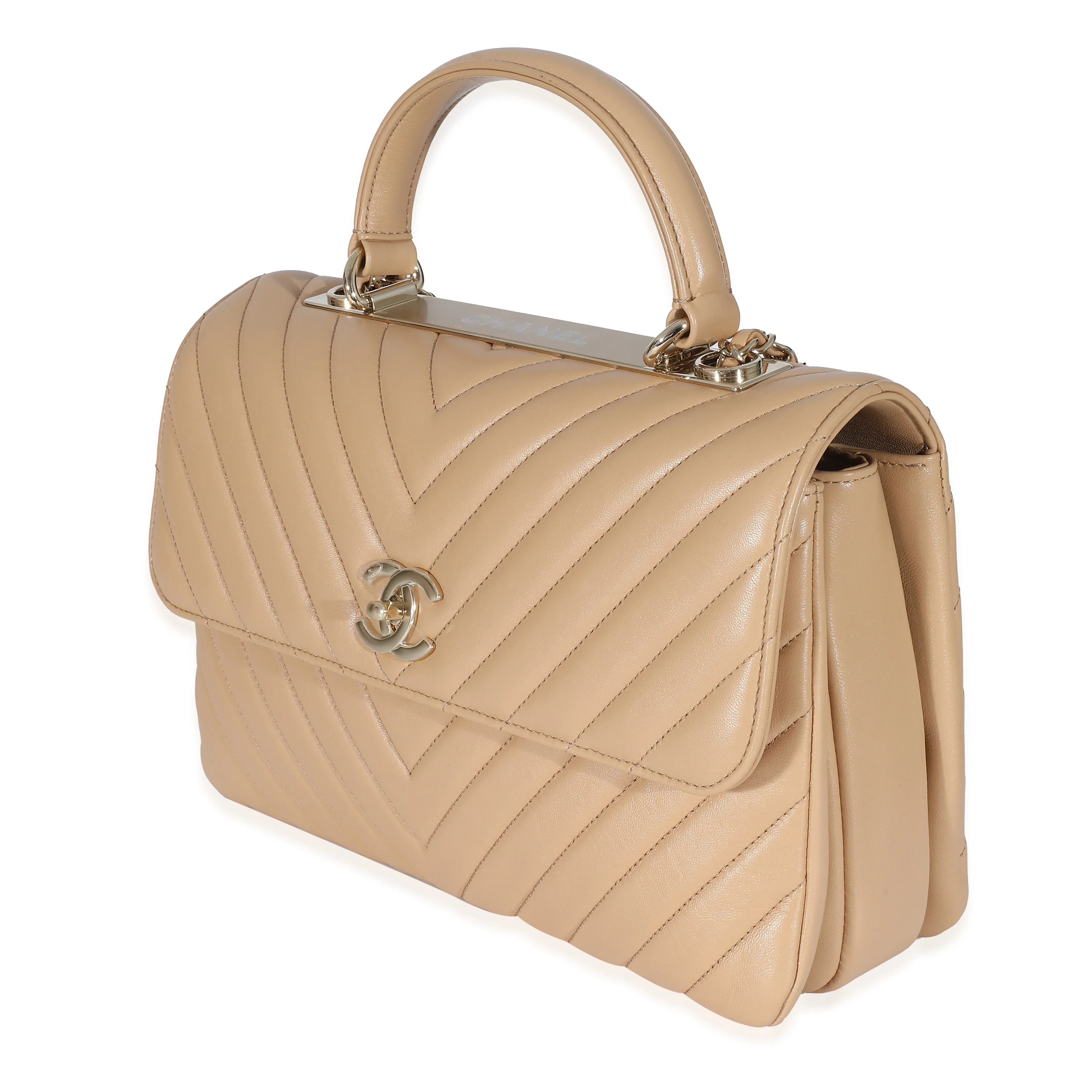Chanel Beige Chevron Lambskin Medium Trendy Bag - Image 2