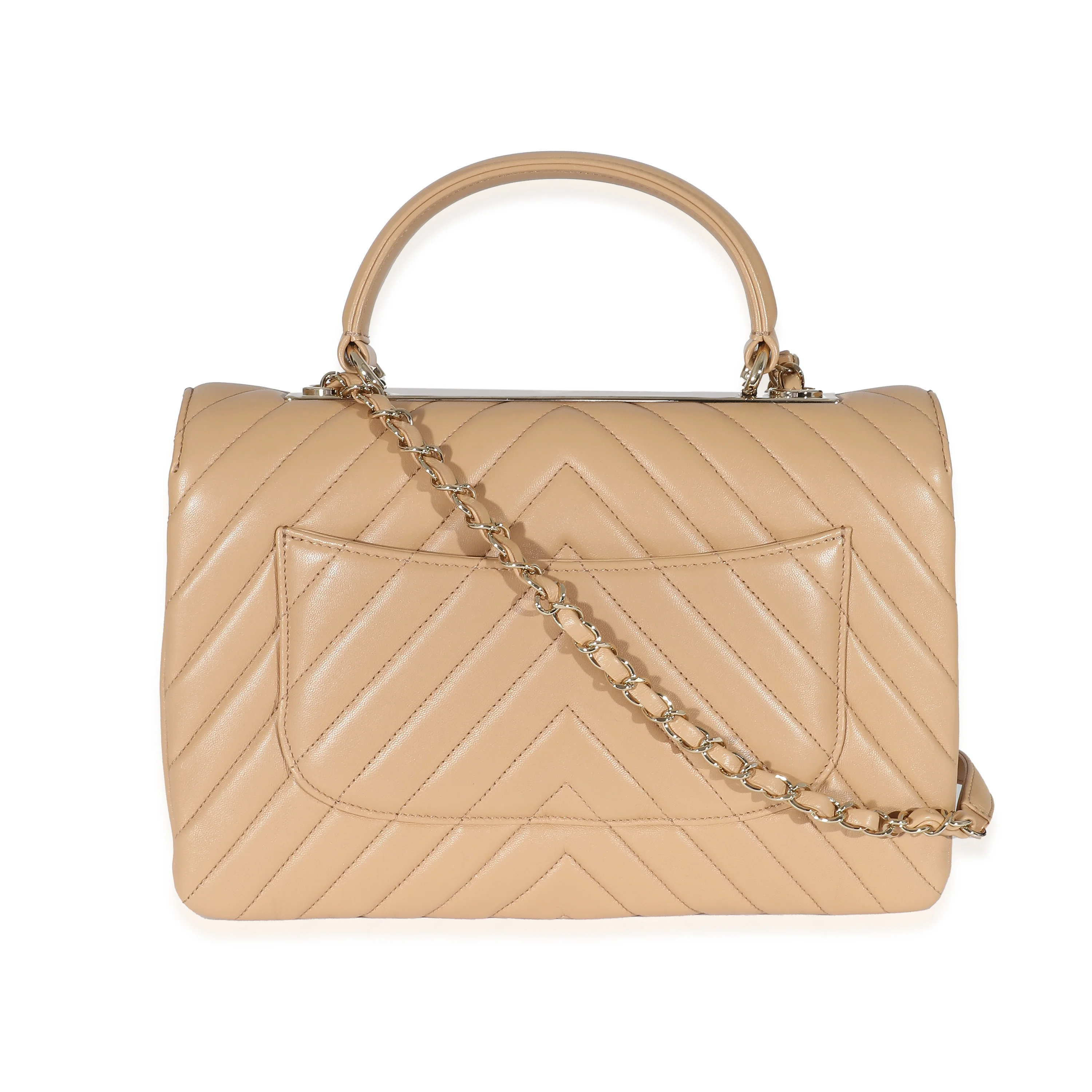 Chanel Beige Chevron Lambskin Medium Trendy Bag - Image 4