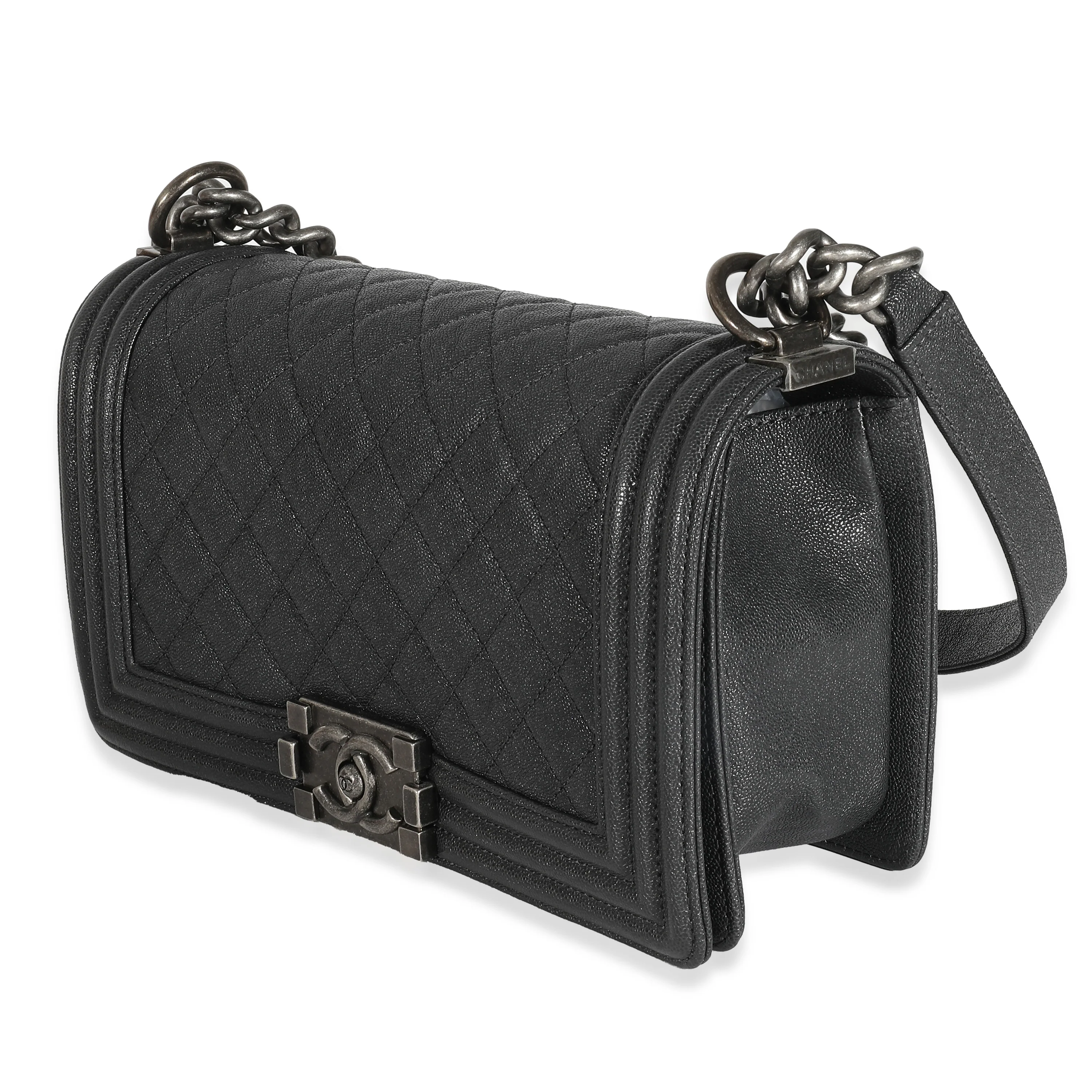 Chanel Black Quilted Caviar Medium Boy Bag - Image 2