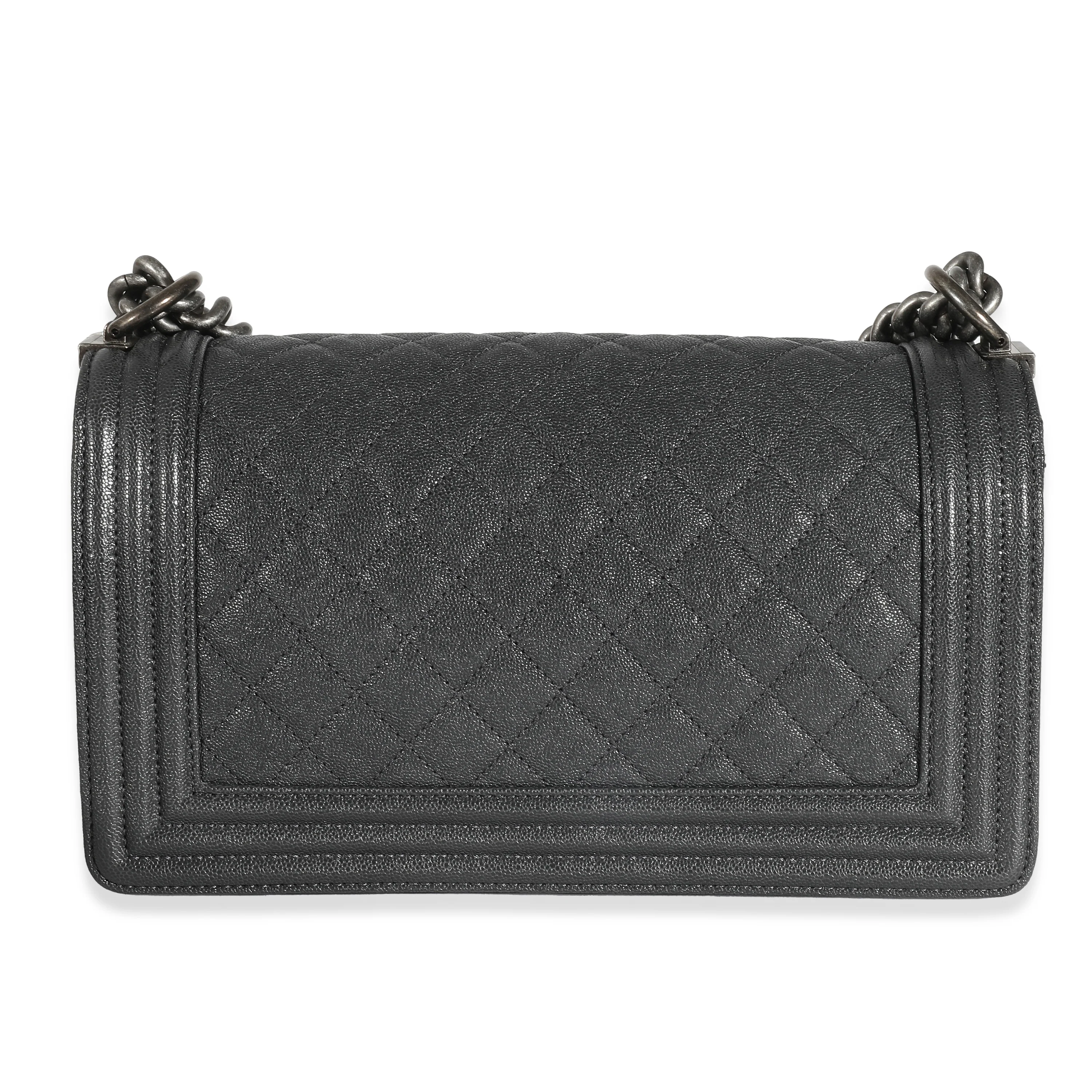 Chanel Black Quilted Caviar Medium Boy Bag - Image 3