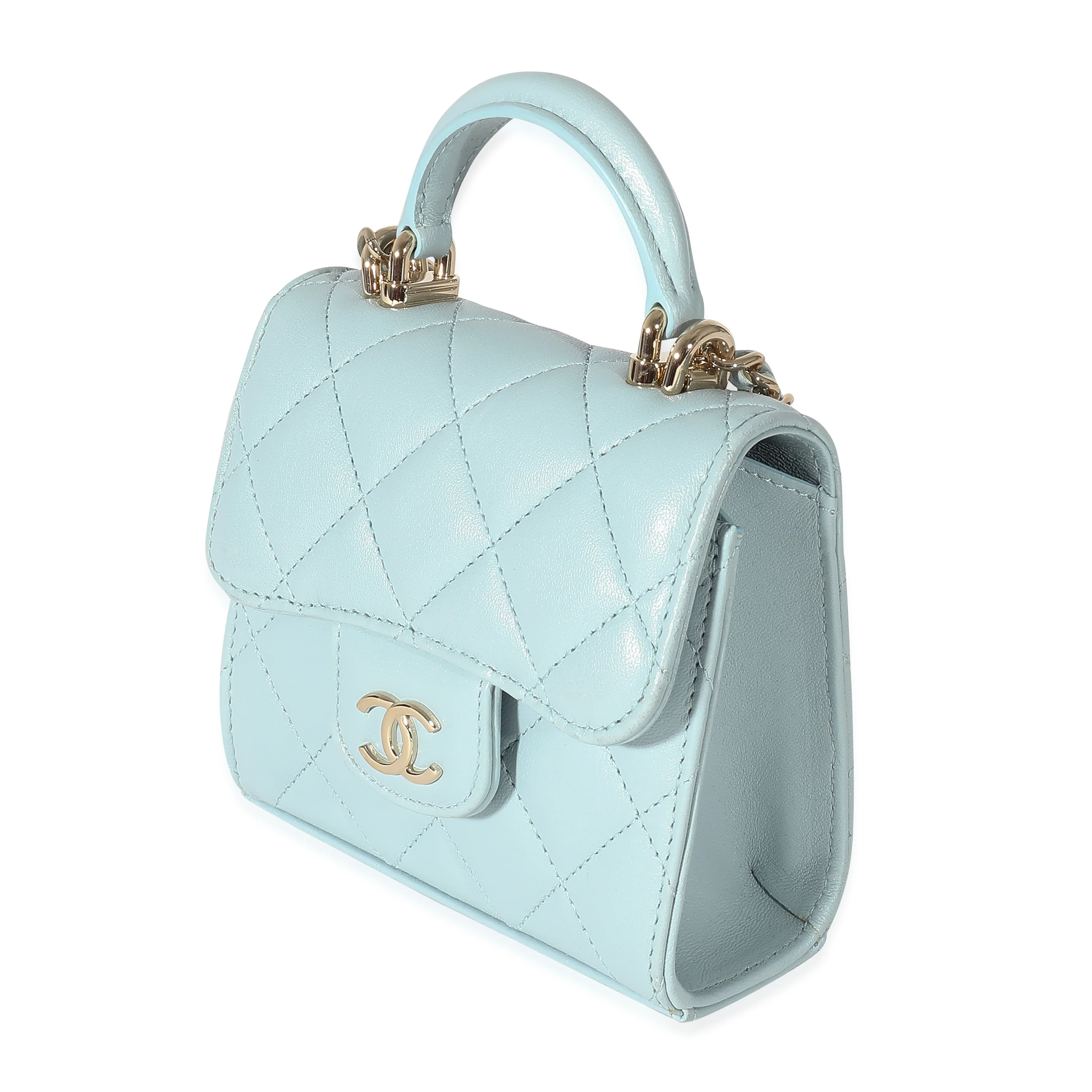 Chanel 22P Blue Quilted Lambskin Top Handle Clutch On Chain - Image 2