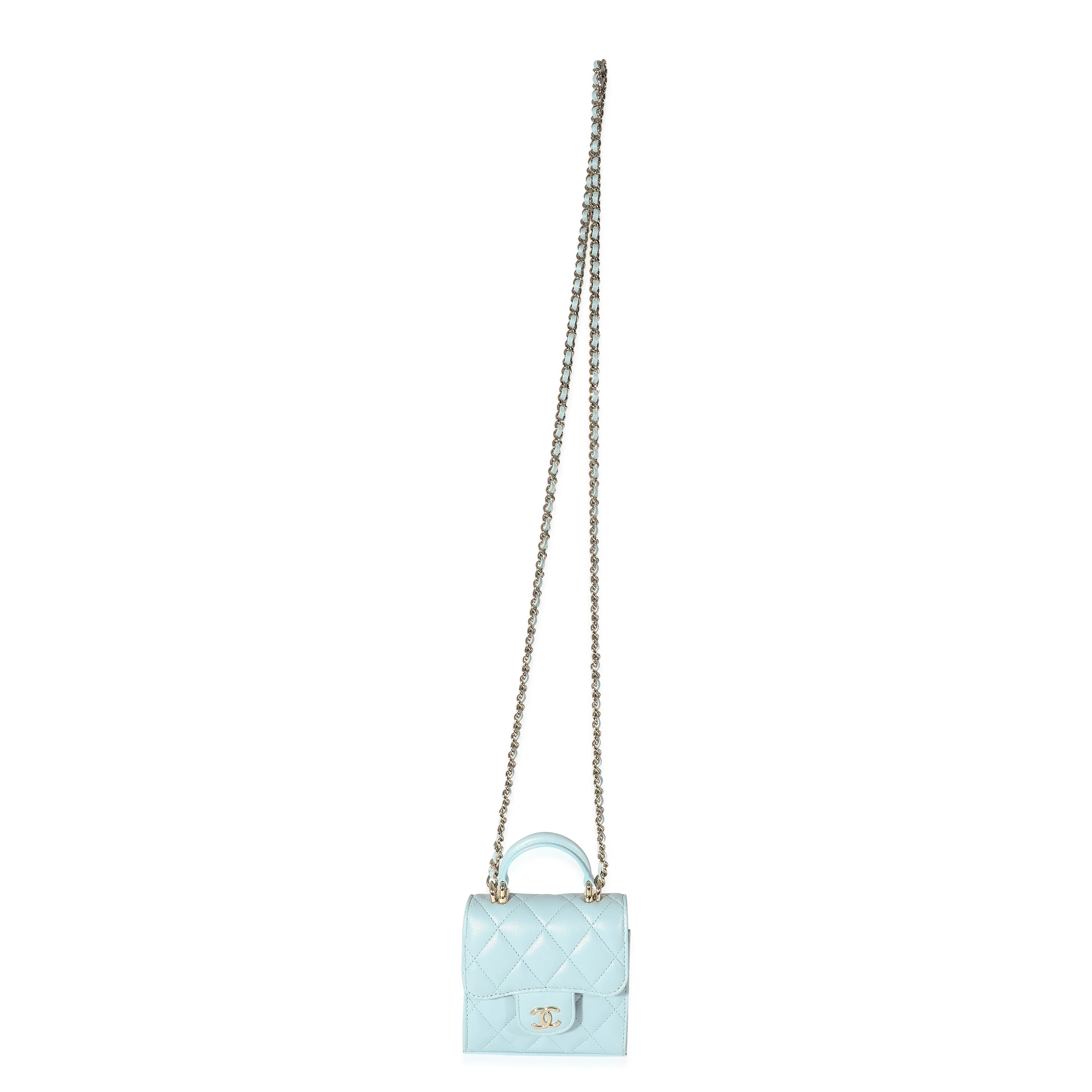 Chanel 22P Blue Quilted Lambskin Top Handle Clutch On Chain - Image 3