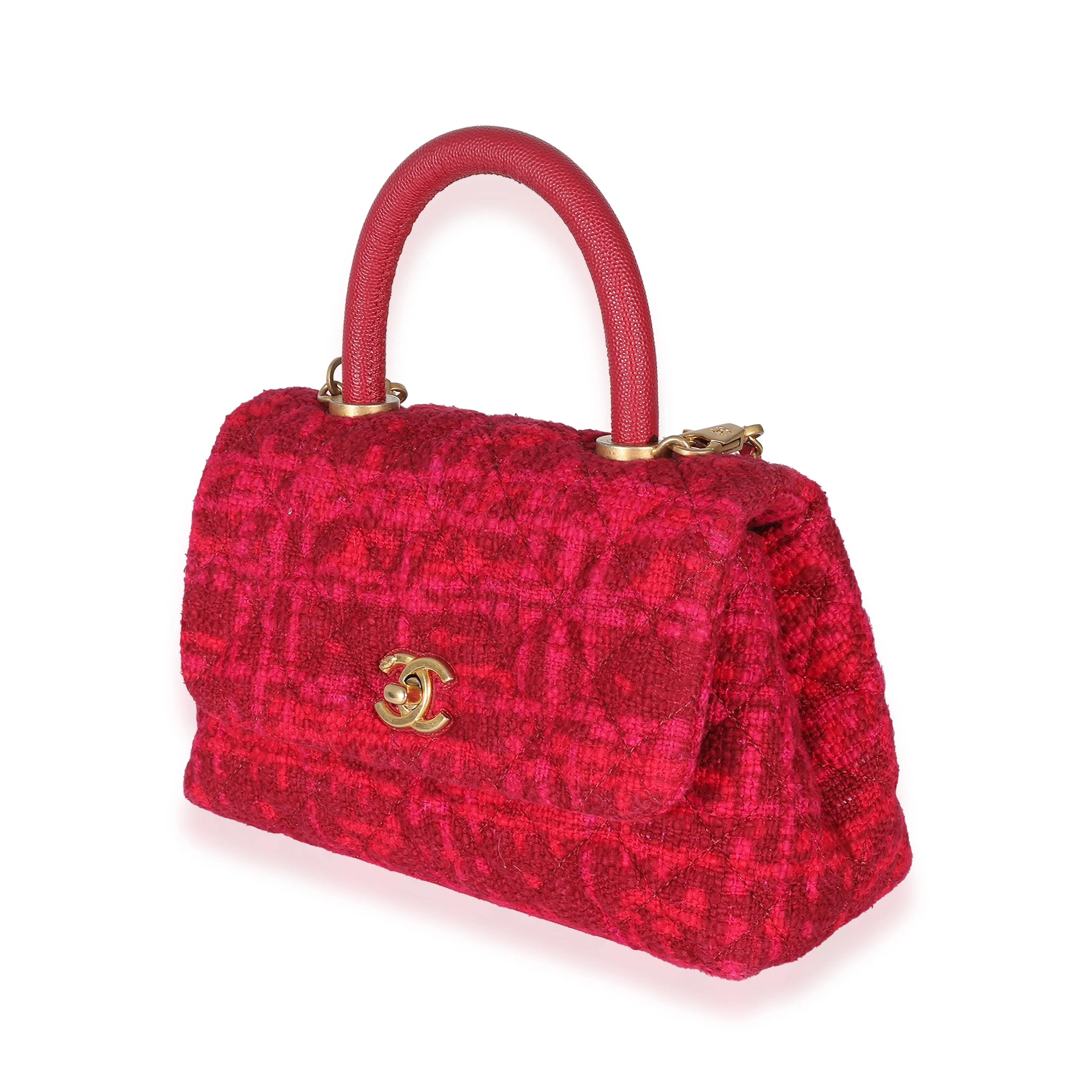Chanel Pink Boucle Tweed Small Coco Top Handle - Image 2
