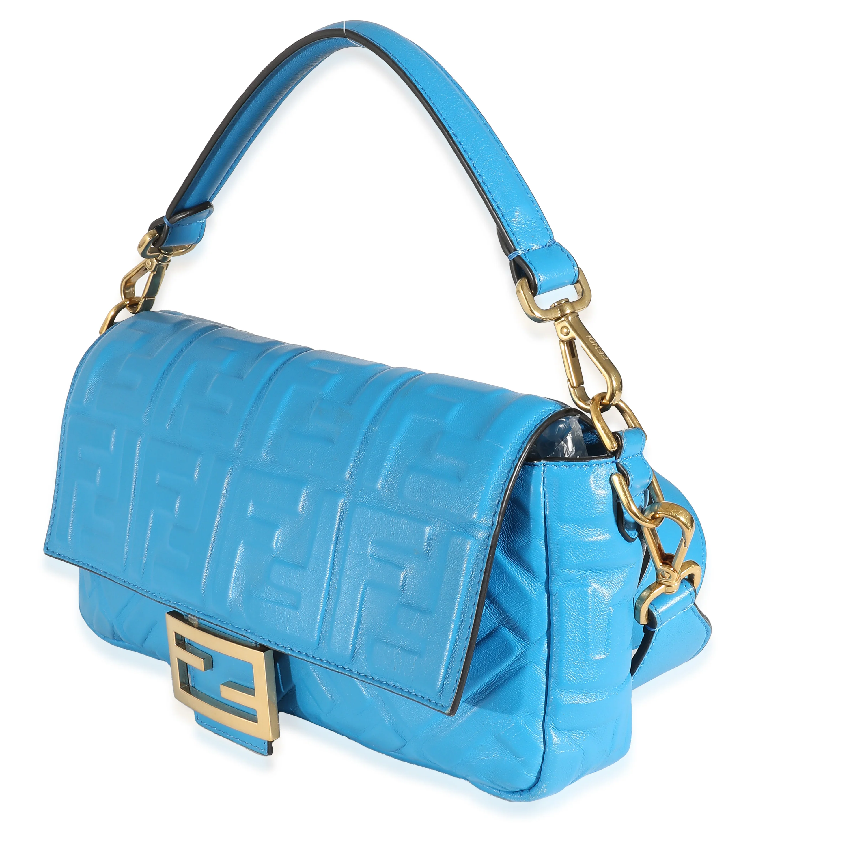 Fendi Blue Royal Nappa FF 1974 Embossed NM Baguette - Image 2