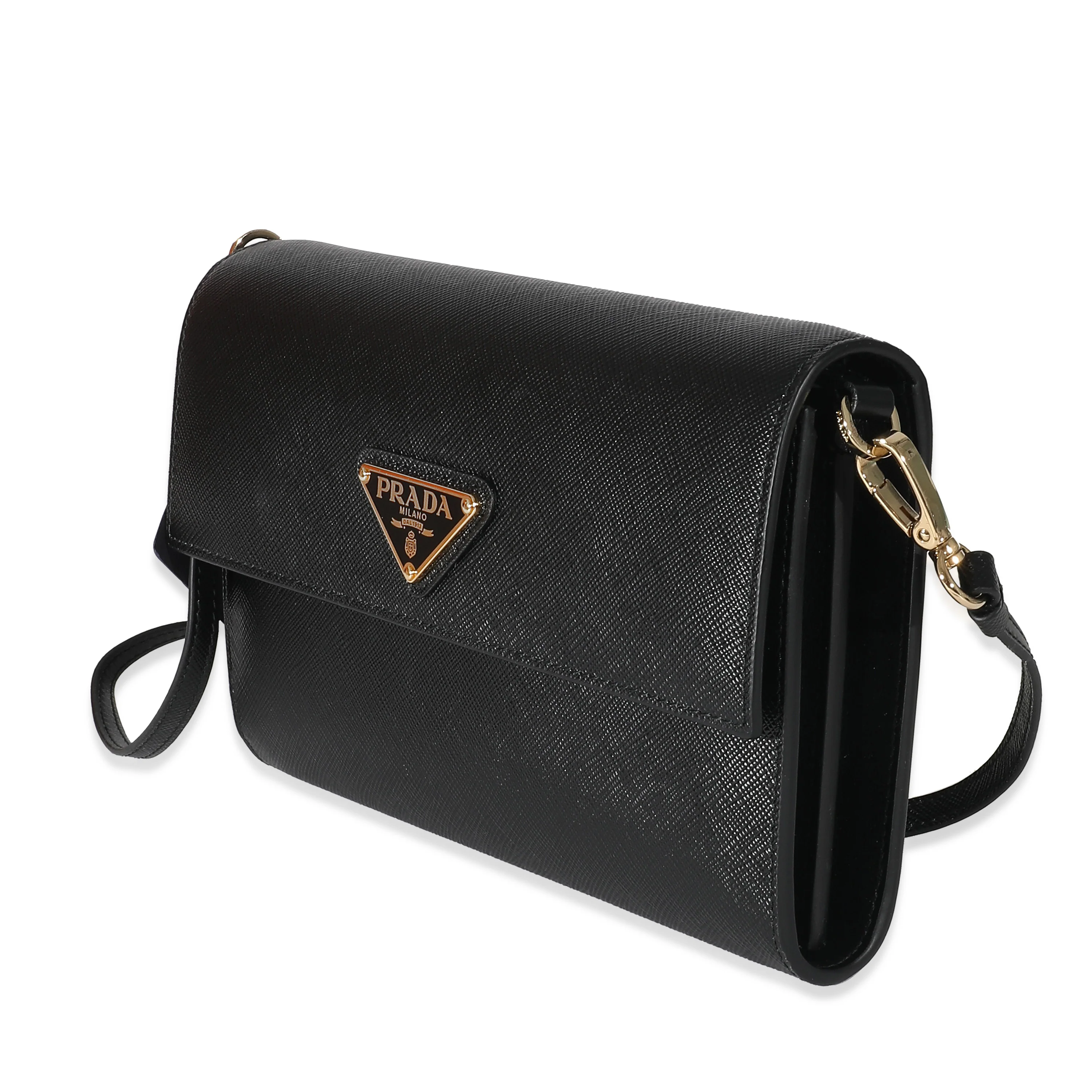 Prada Black Saffiano Wallet With Strap - Image 2