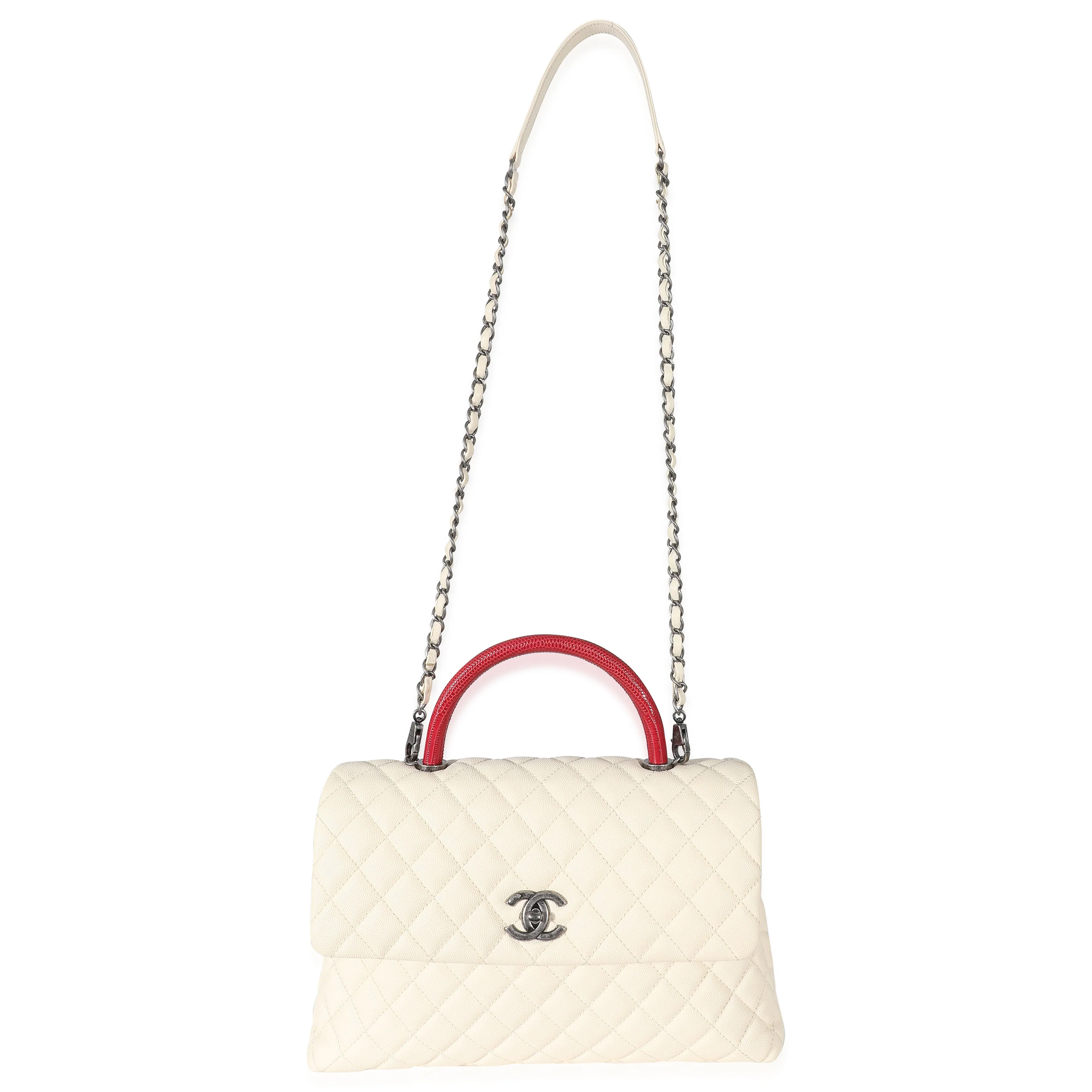 Chanel Cream Quilted Caviar Medium Coco Top Handle - Image 4