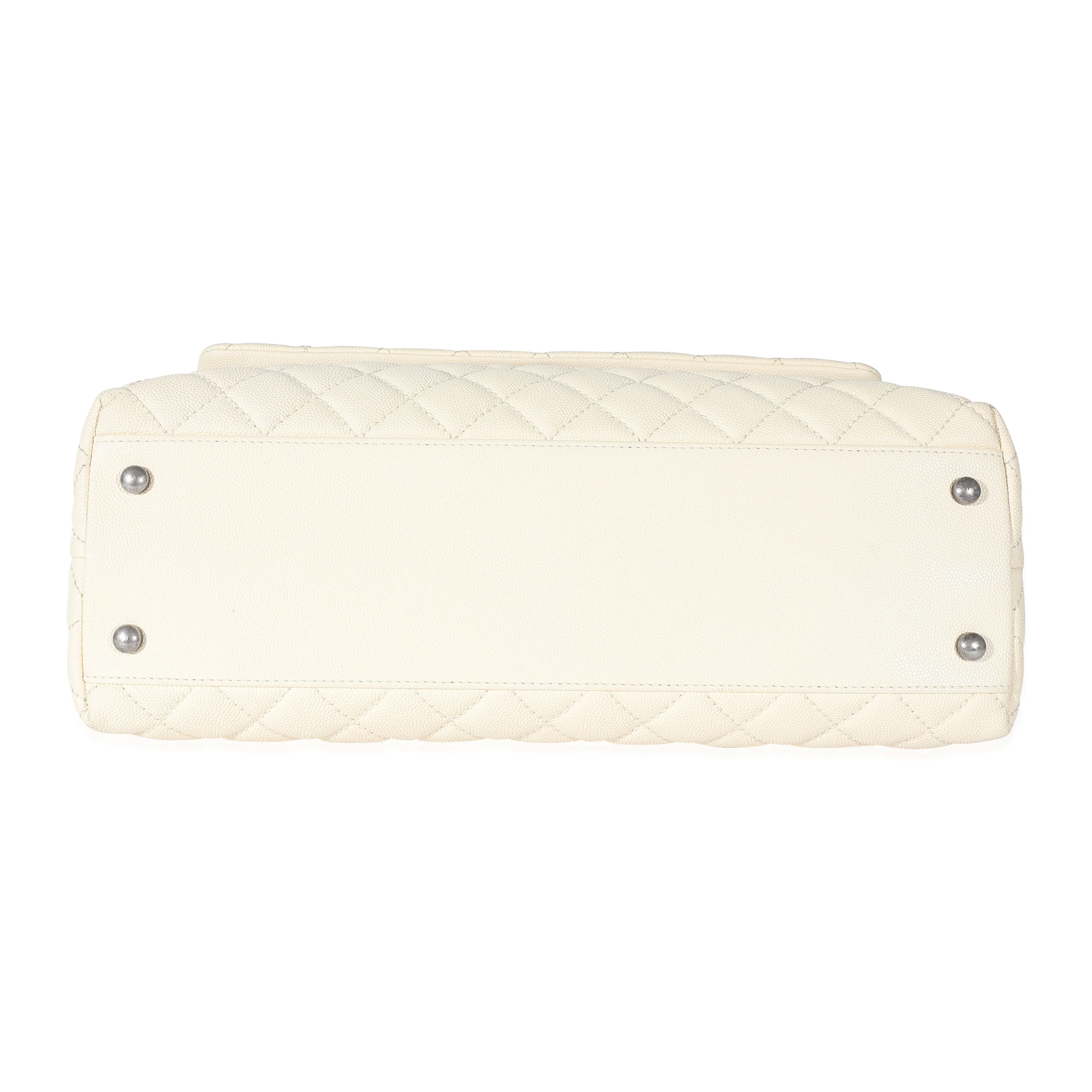 Chanel Cream Quilted Caviar Medium Coco Top Handle - Image 5