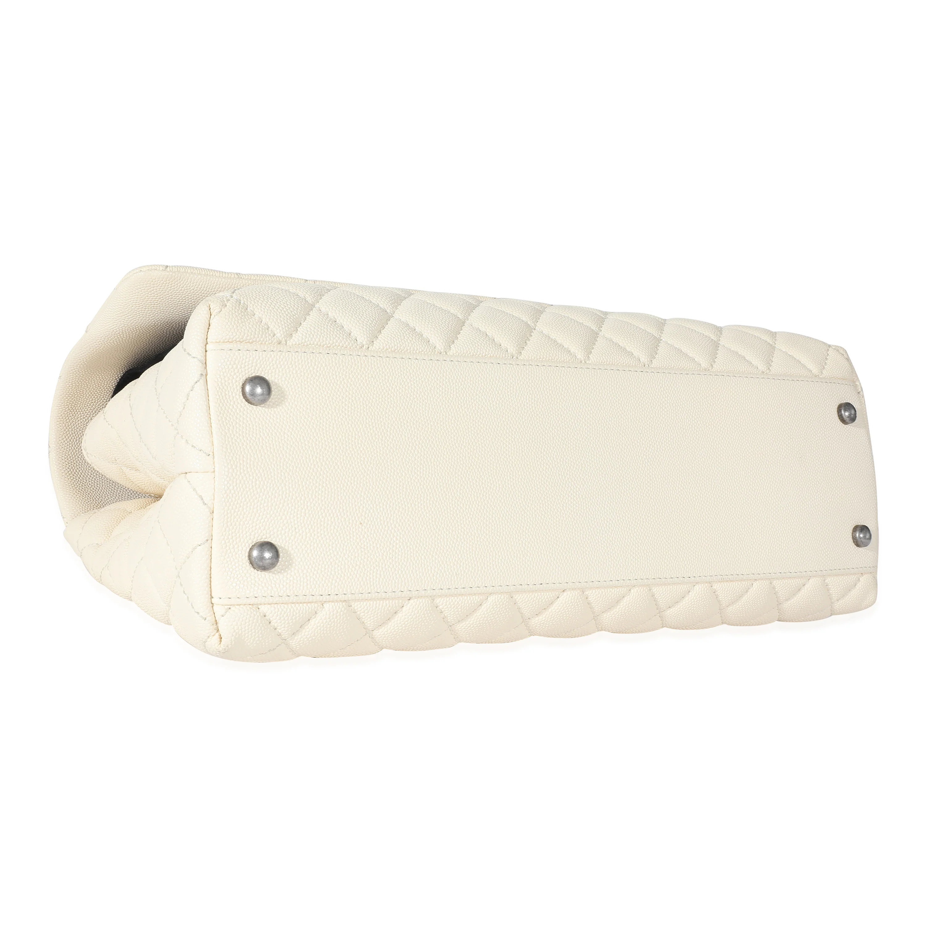 Chanel Cream Quilted Caviar Medium Coco Top Handle - Image 6