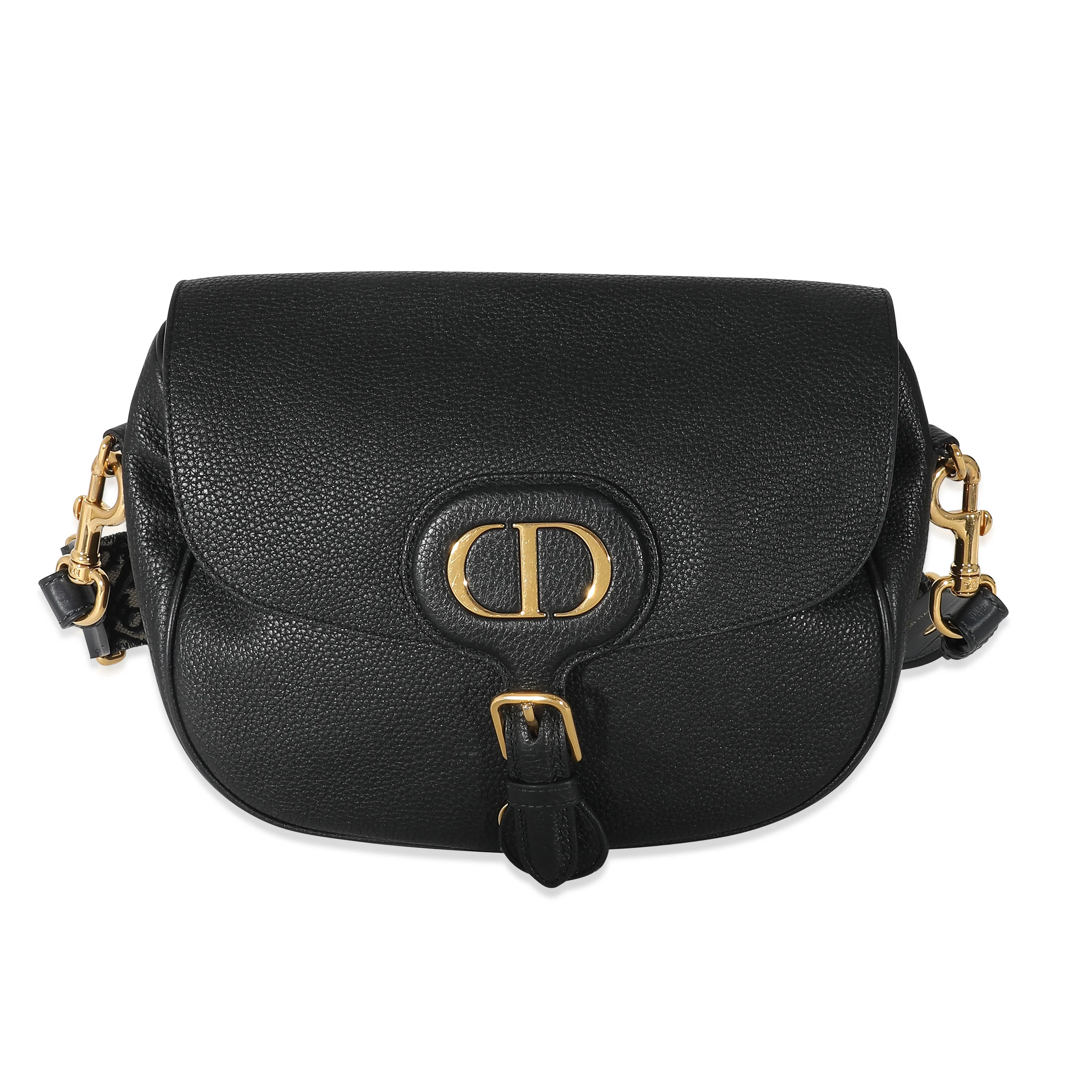 Christian Dior Black Grained Calfskin Large Bobby Flap Bag