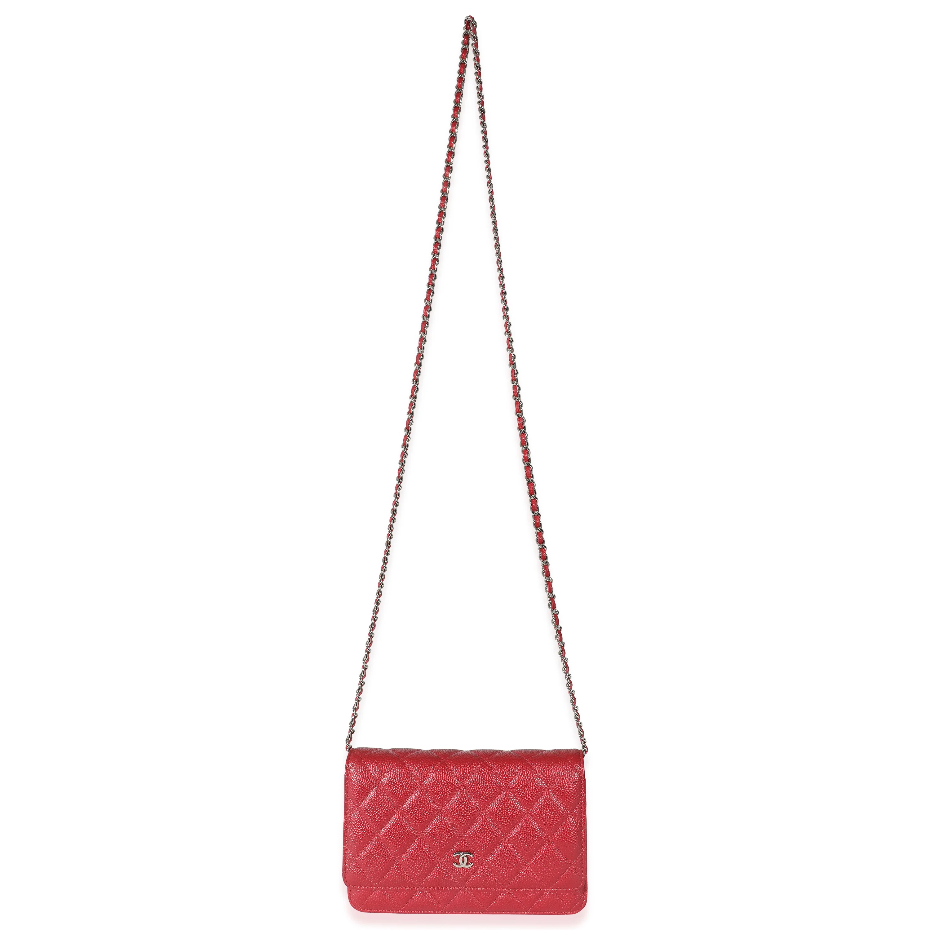 Chanel Dark Pink Quilted Caviar Wallet On Chain - Image 4