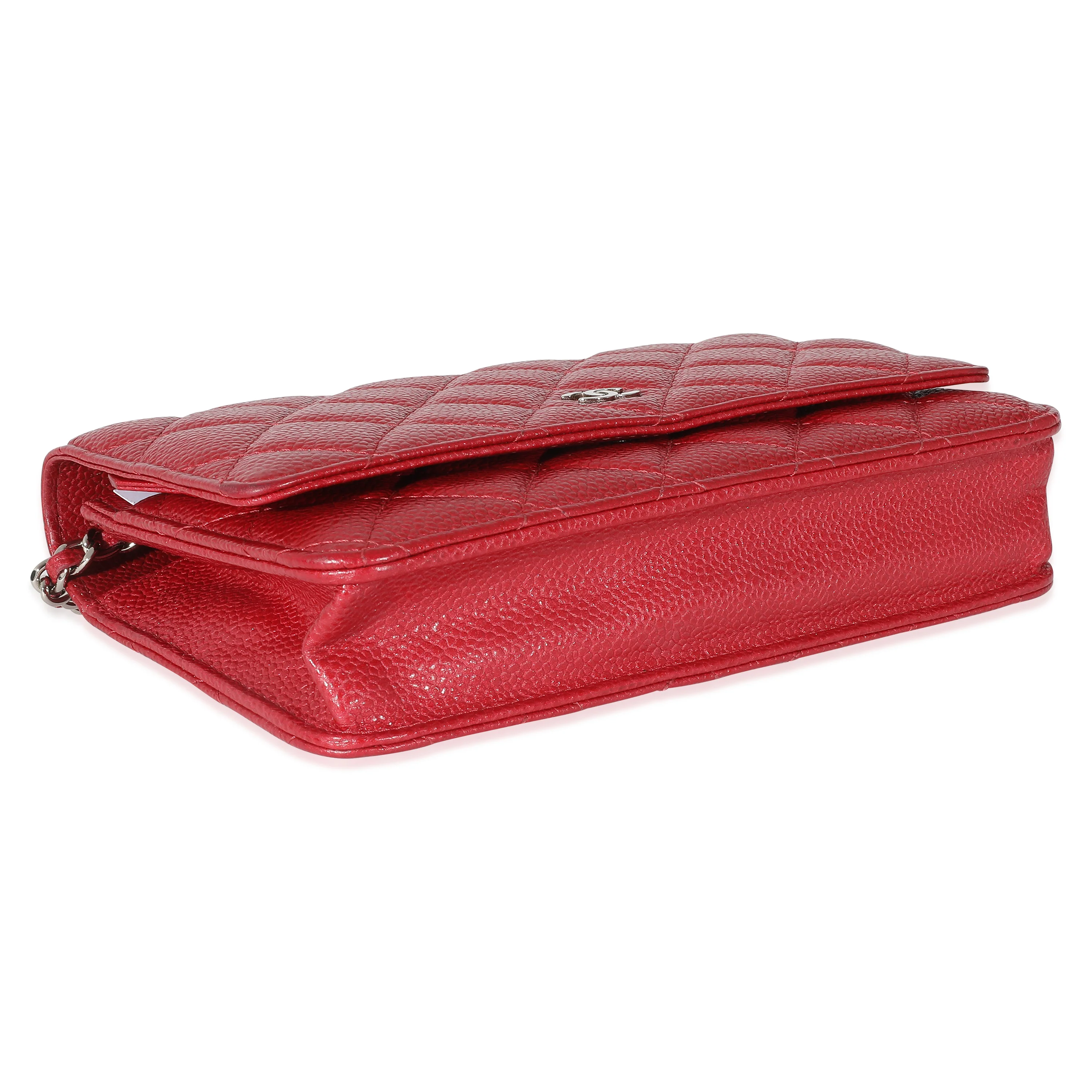 Chanel Dark Pink Quilted Caviar Wallet On Chain - Image 6