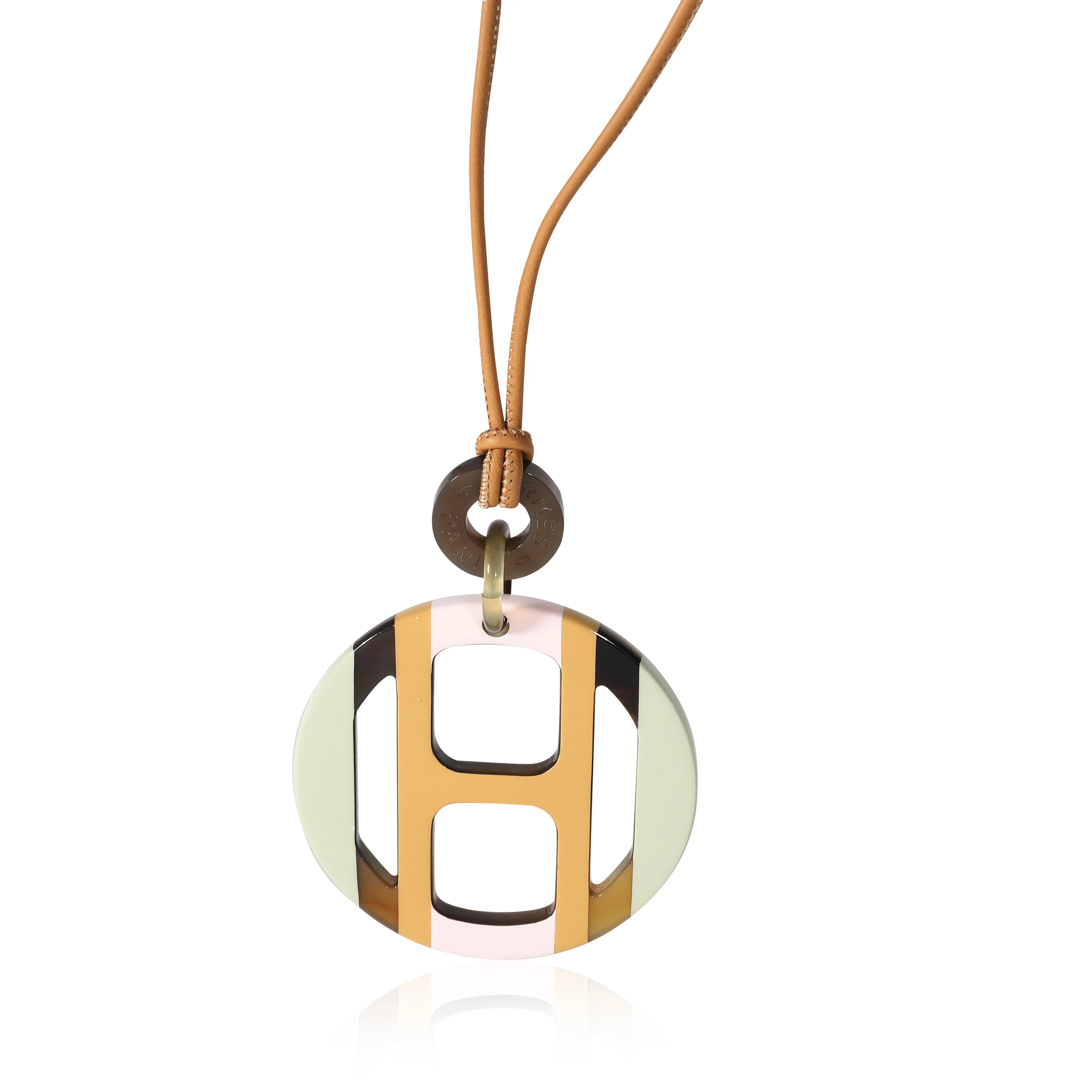 Hermès H Equipe Lacquered Horn Pendant On Leather Cord