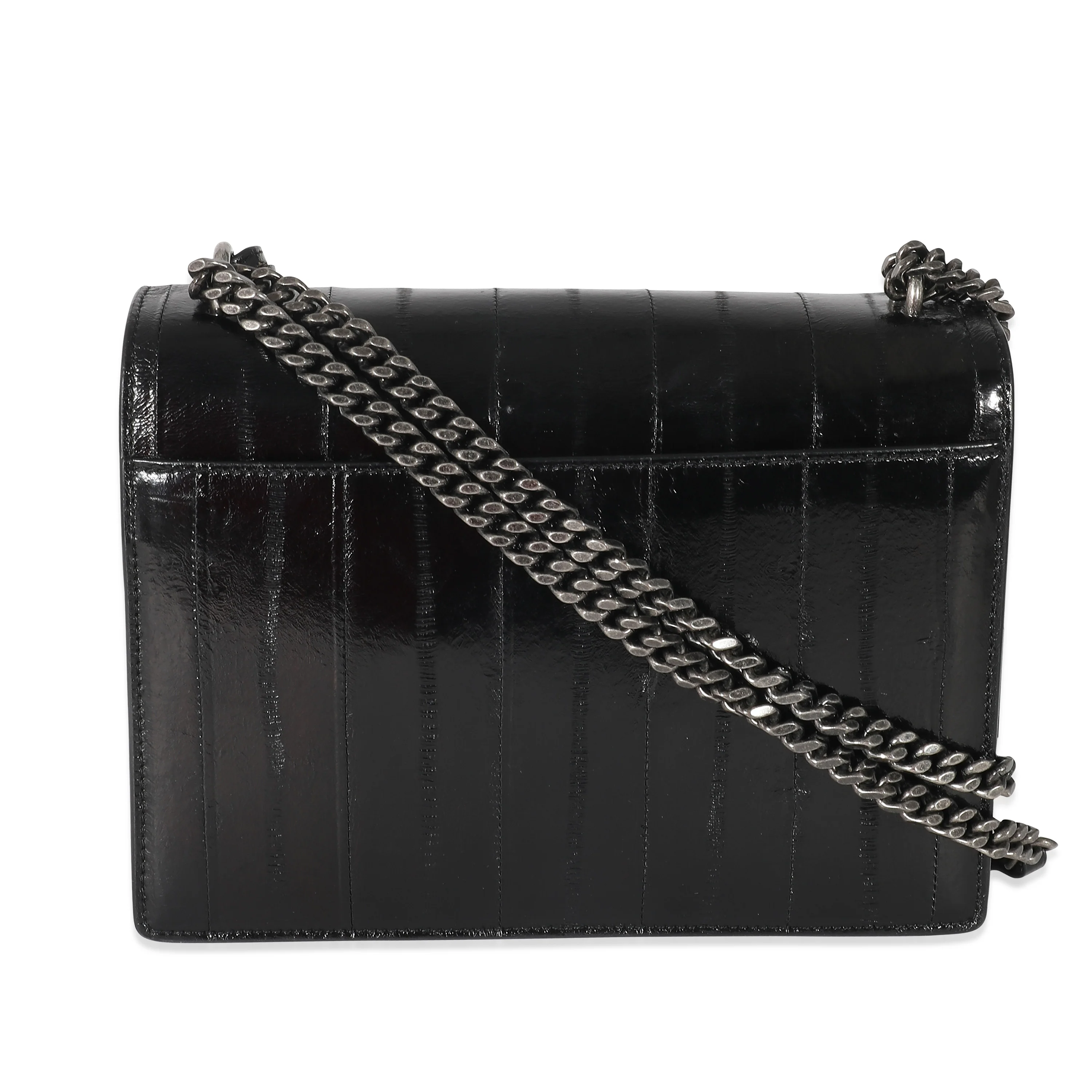 Saint Laurent Black Glossy Eelskin Medium Monogram Sunset Bag - Image 3
