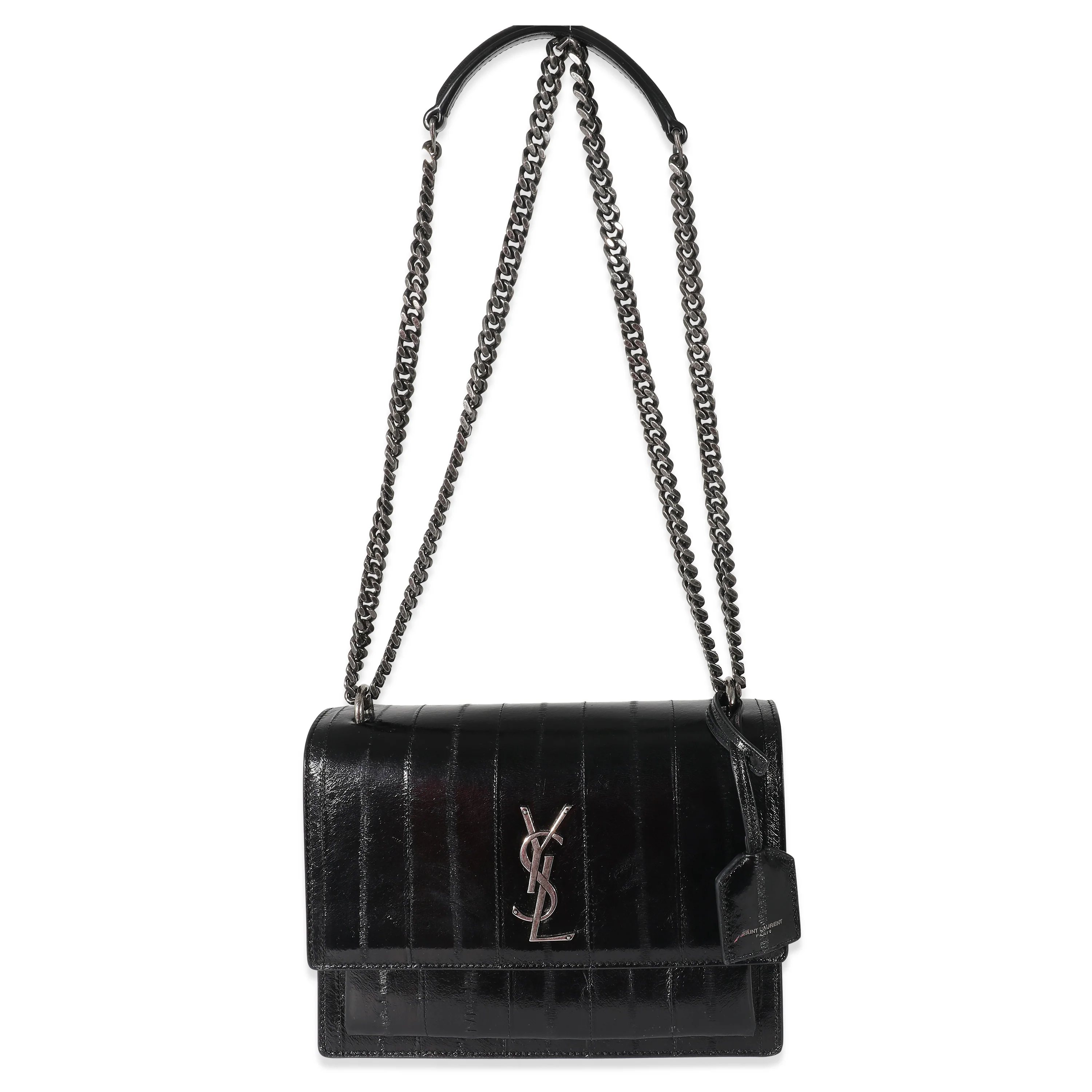 Saint Laurent Black Glossy Eelskin Medium Monogram Sunset Bag - Image 4