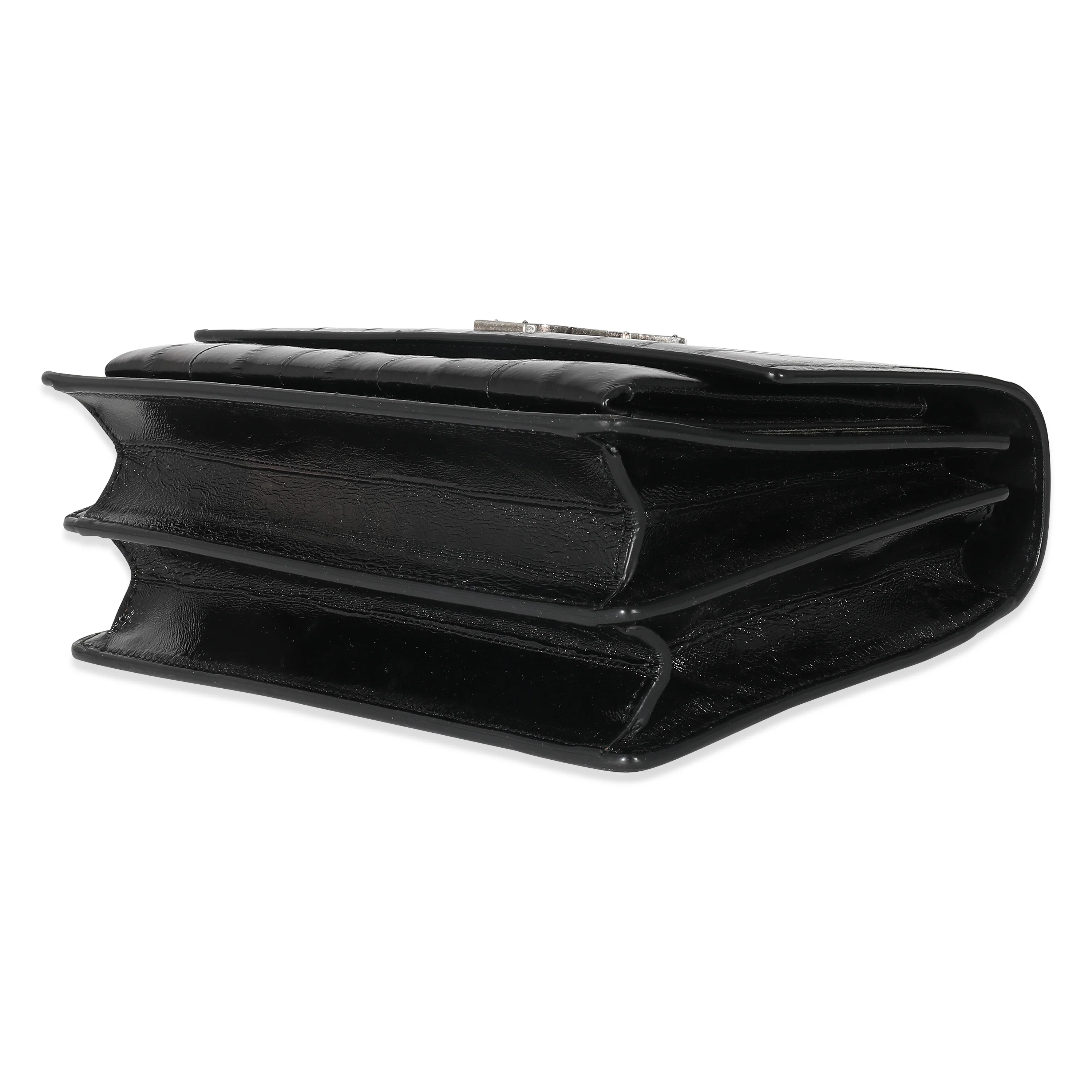Saint Laurent Black Glossy Eelskin Medium Monogram Sunset Bag - Image 7