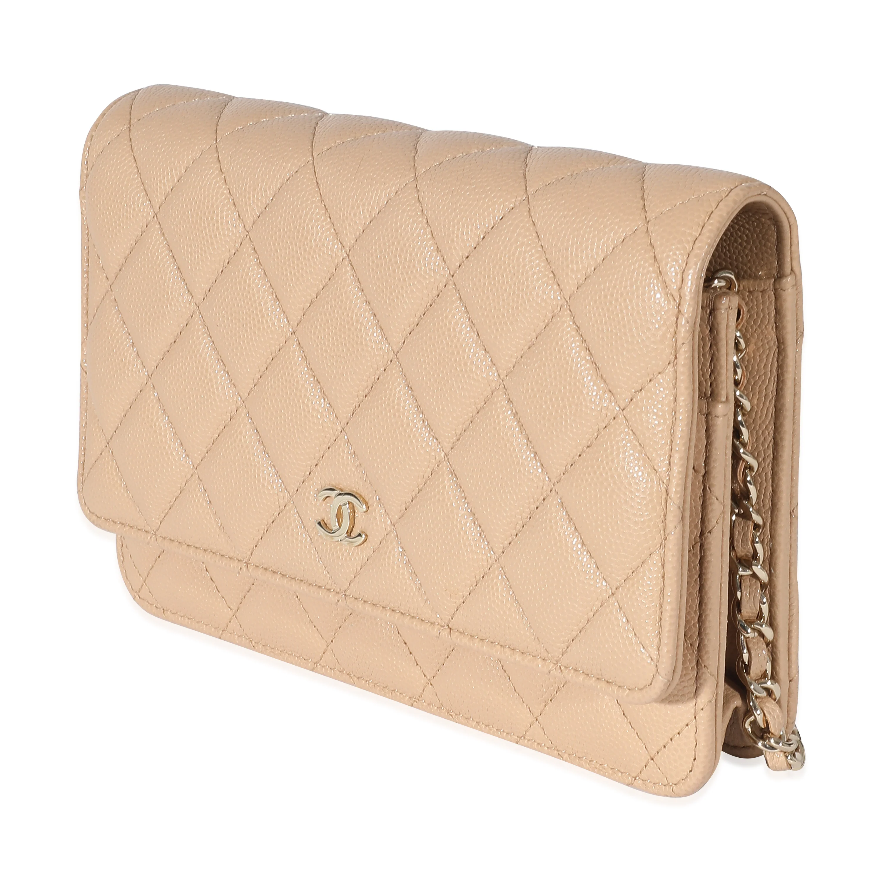 Chanel Beige Quilted Caviar Wallet On Chain - Image 2