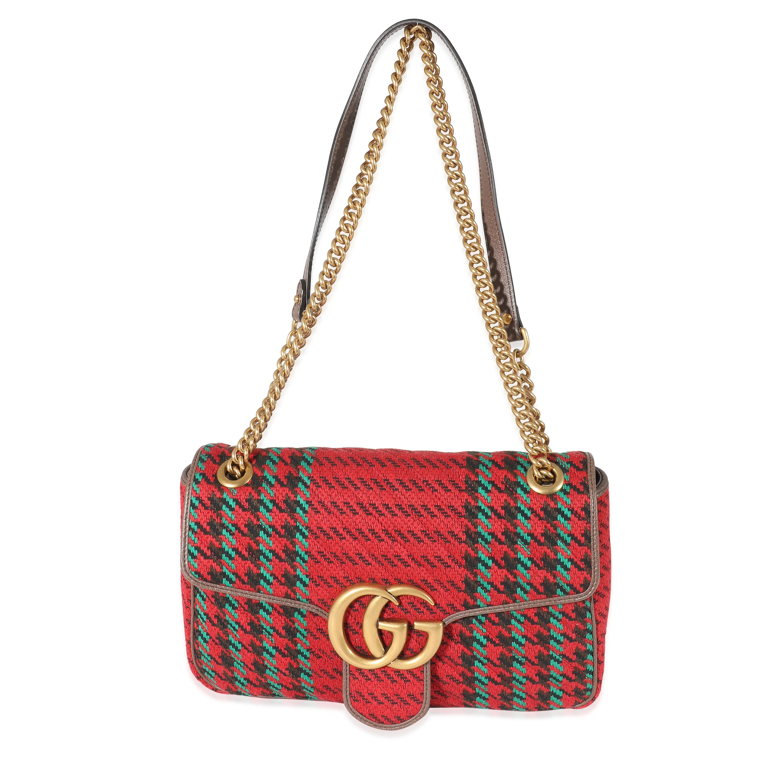 Gucci Multicolor Houndstooth Wool Small GG Marmont Shoulder Bag - Image 4