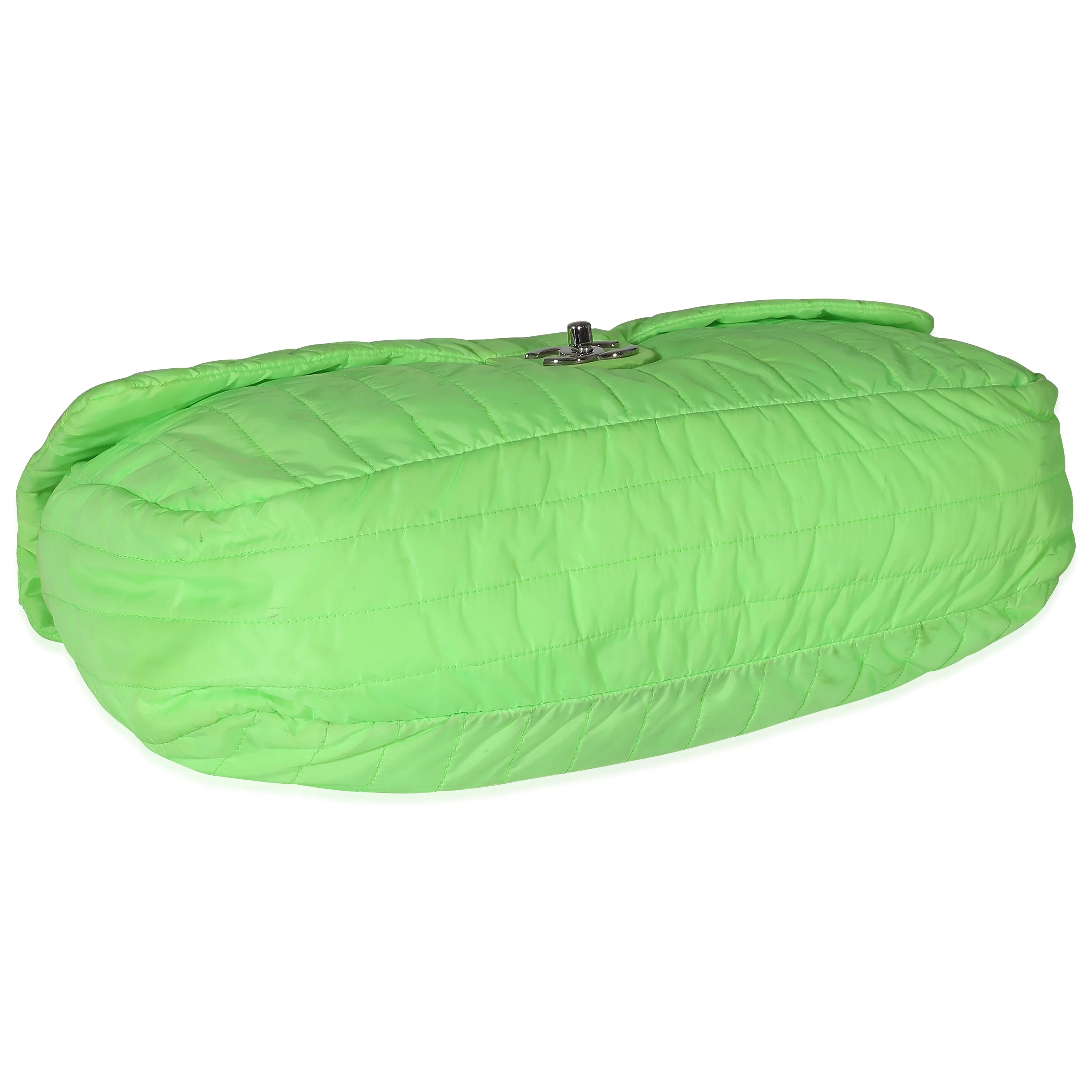Chanel Neon Green Nylon Vertical Stretch Soft Shell Maxi Flap - Image 4