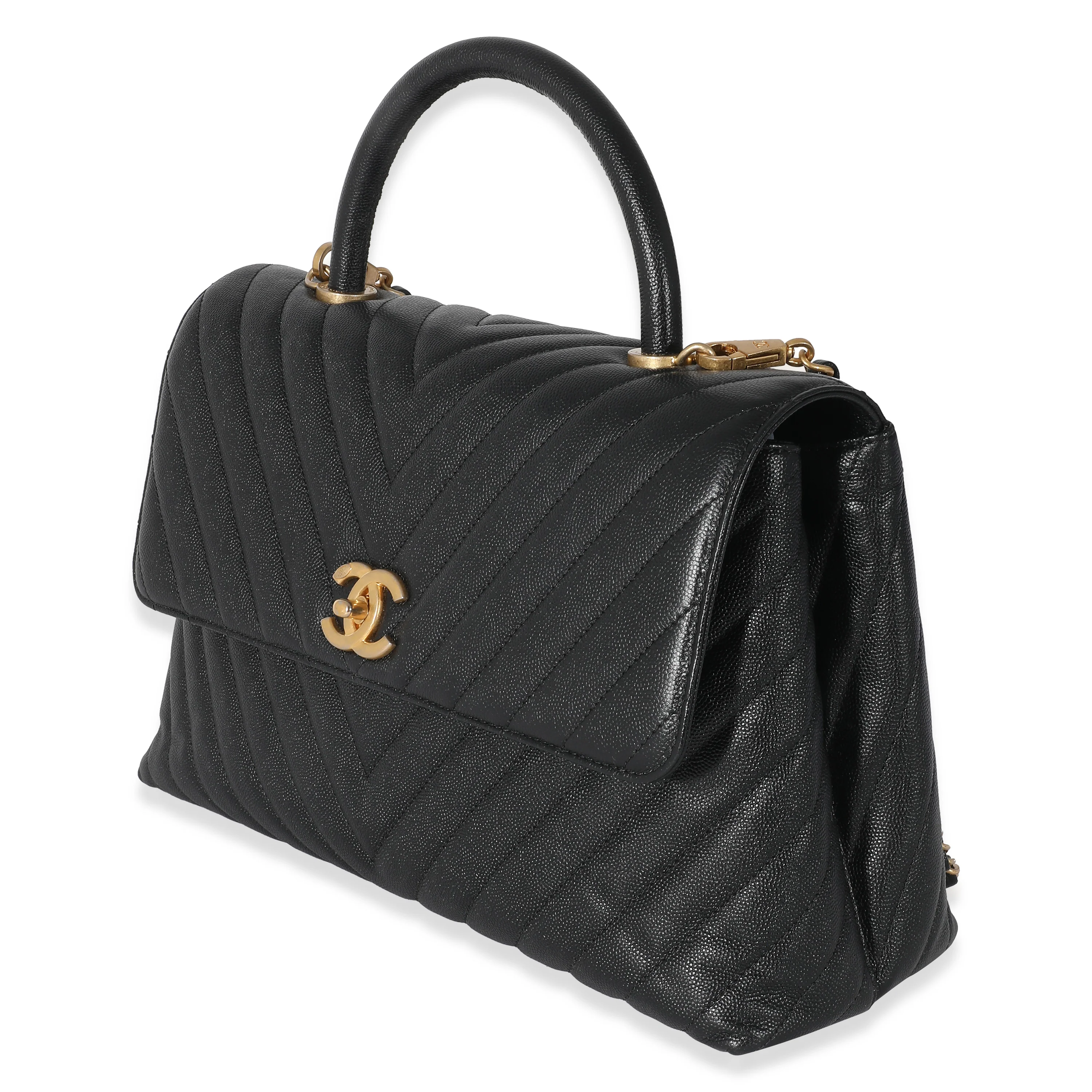 Chanel Black Chevron Caviar Coco Top Handle Bag - Image 2