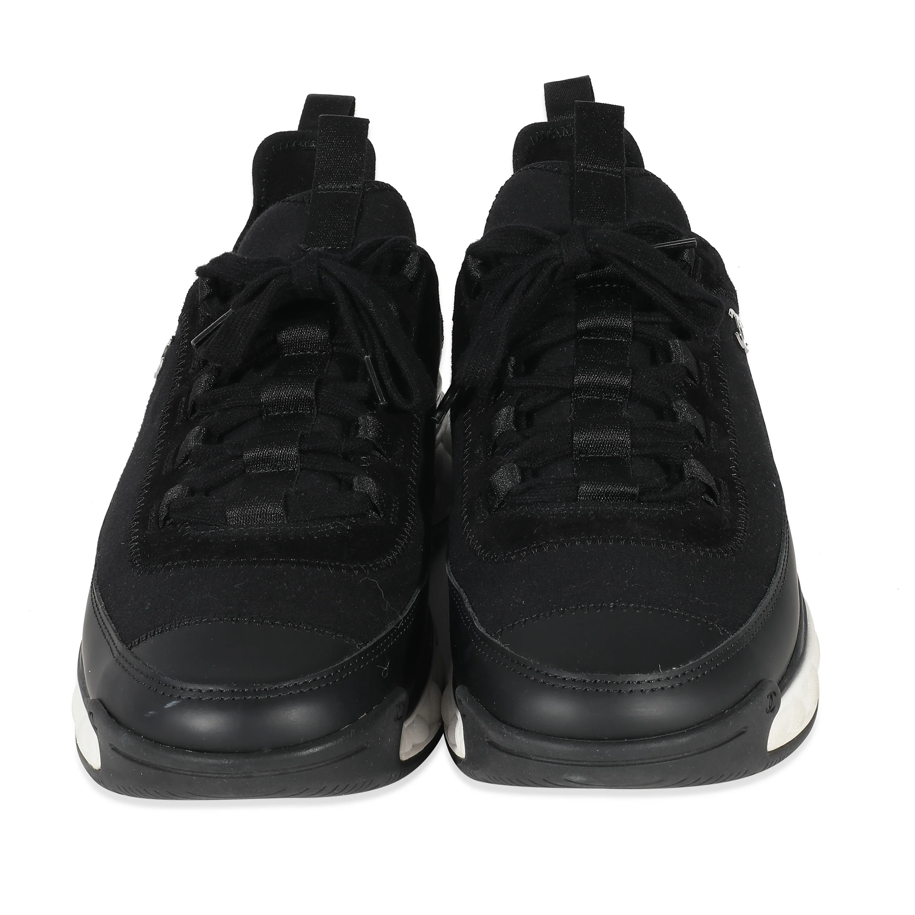 Chanel Black Velvet Calfskin Knit CC Sneakers 43 - Image 3