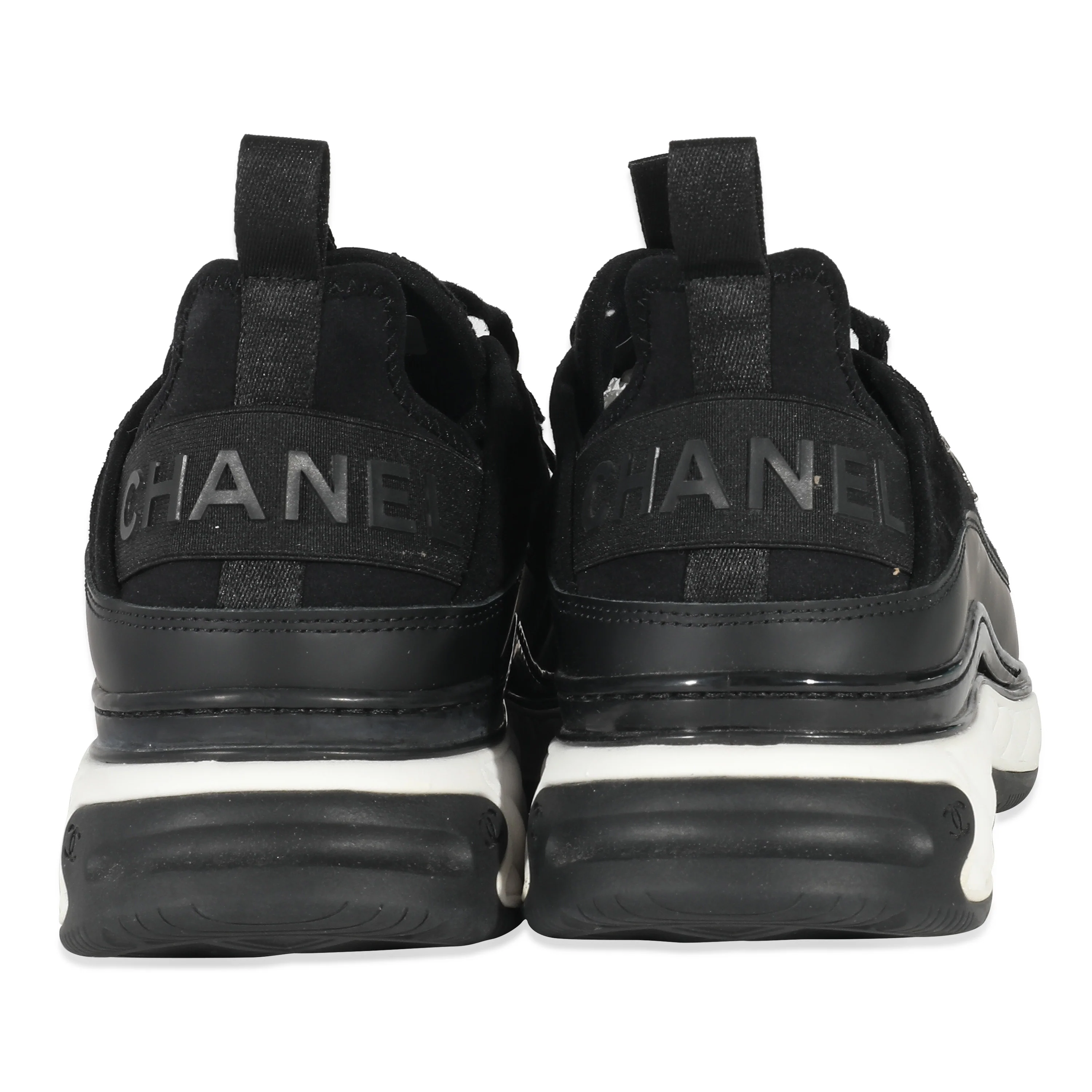 Chanel Black Velvet Calfskin Knit CC Sneakers 43 - Image 4