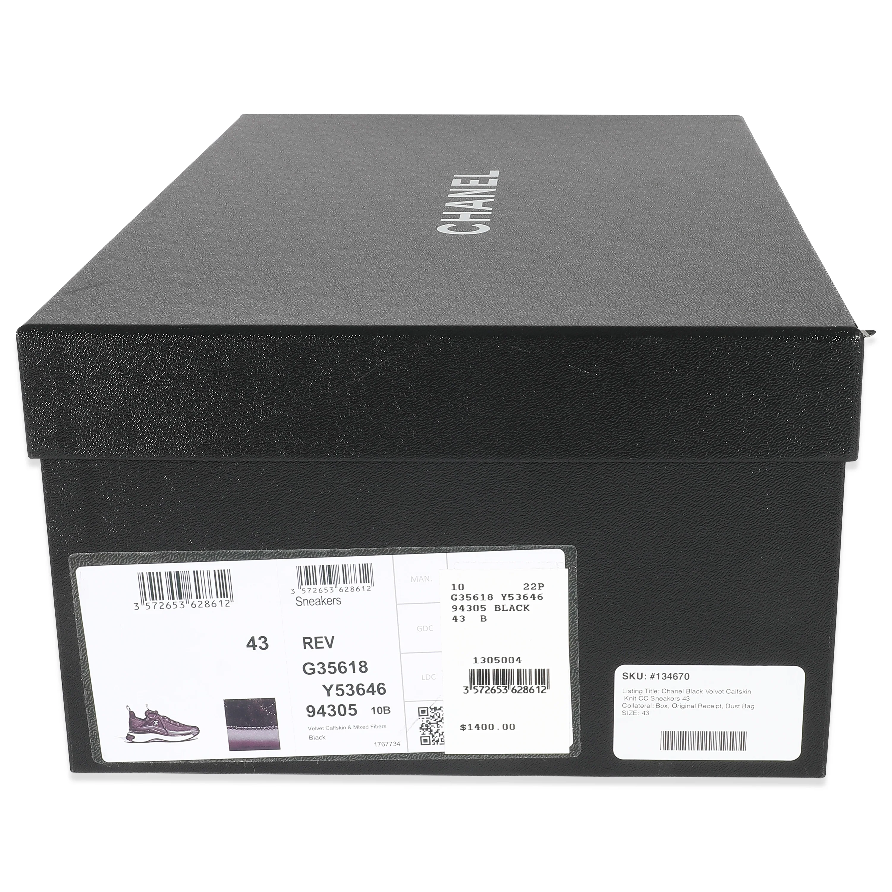 Chanel Black Velvet Calfskin Knit CC Sneakers 43 - Image 5