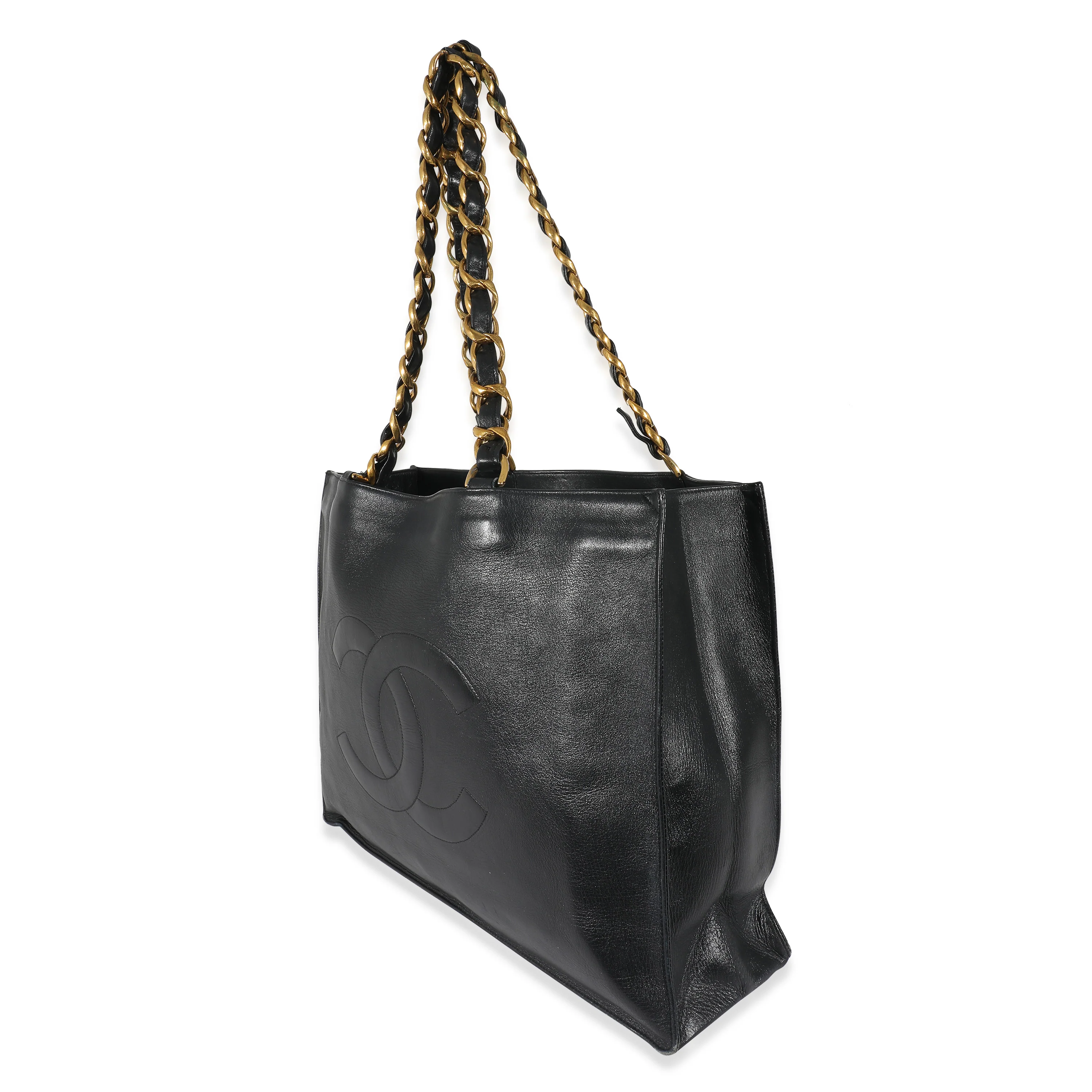 Chanel Vintage Black Lambskin CC Chain Tote - Image 2